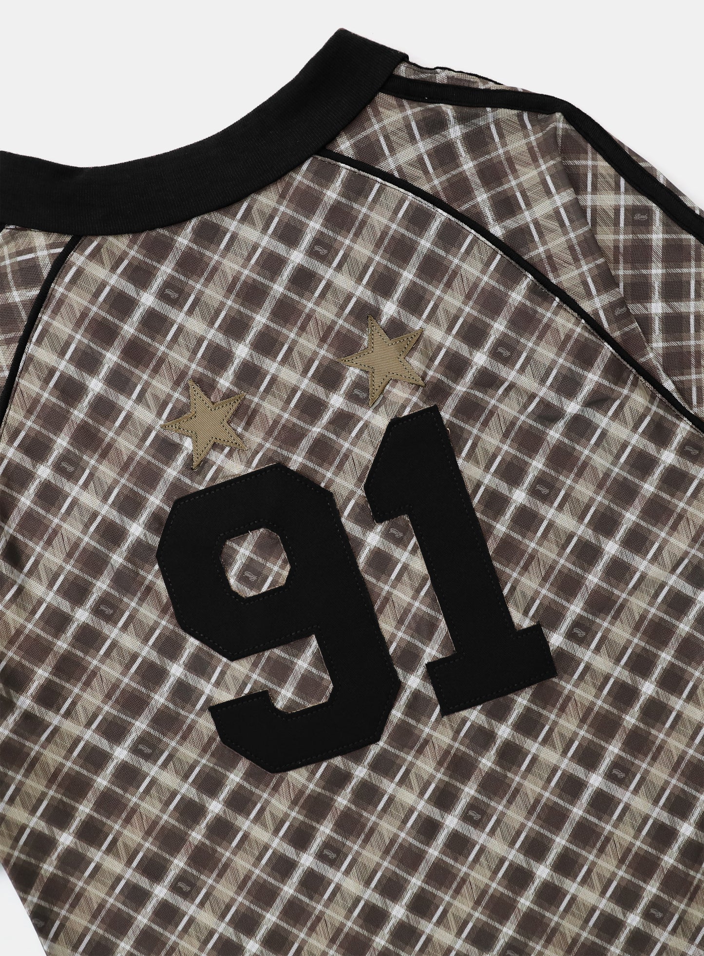 Vintage Club V-Neck Check T-Shirt - Brown