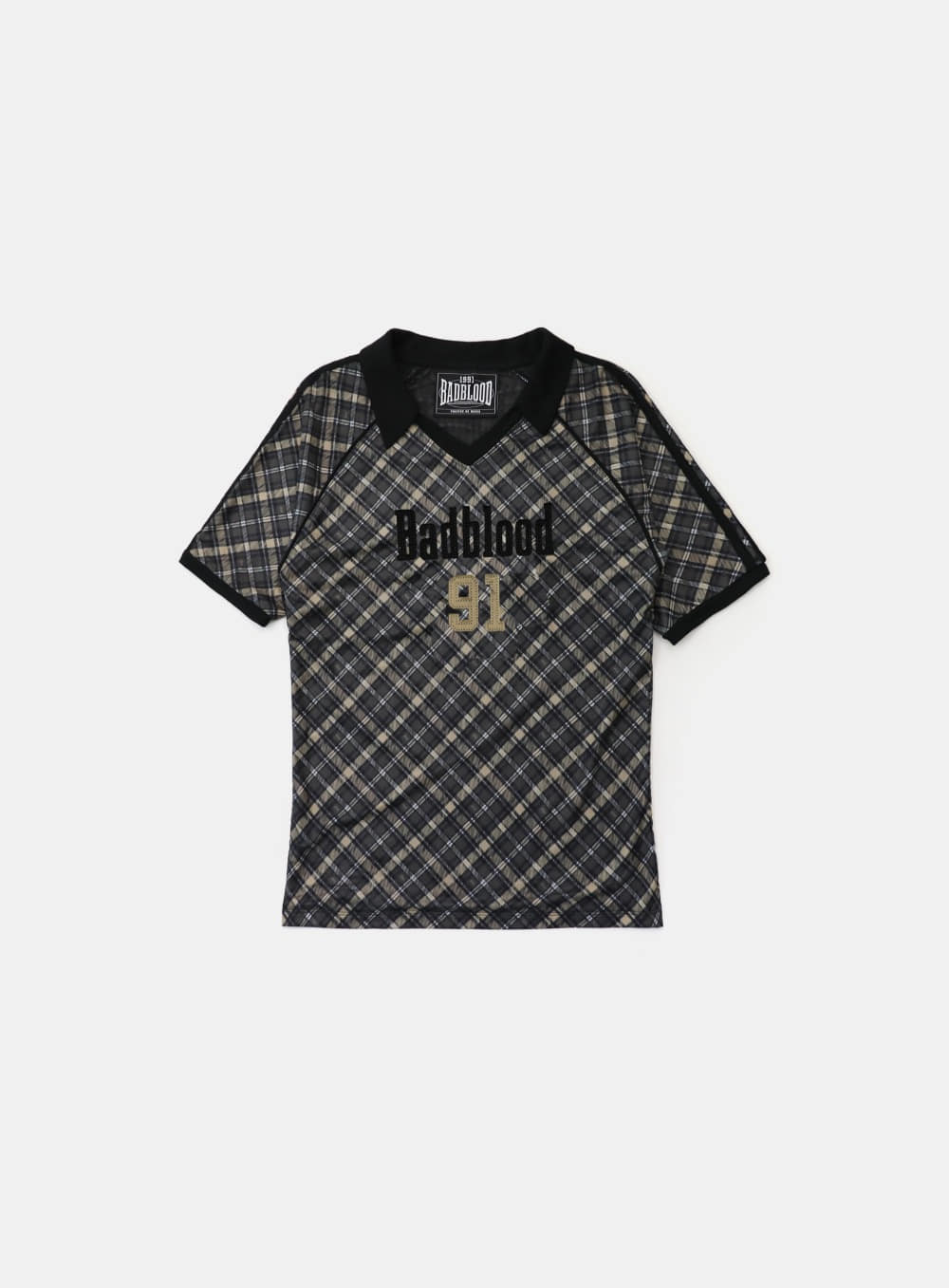 Vintage Club V-Neck Check T-Shirt - Black