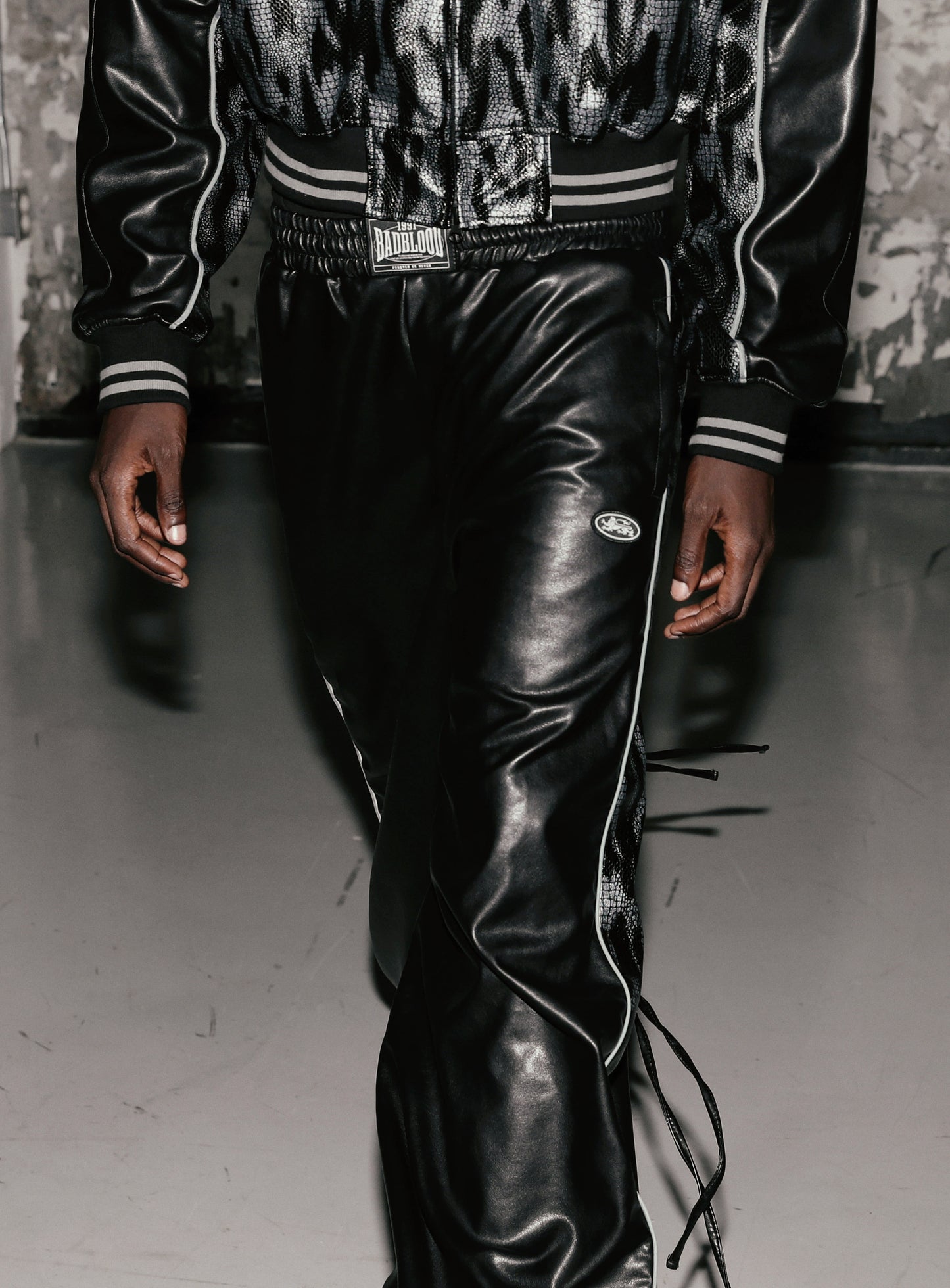 Contrast Leather Track Pants - Black Python