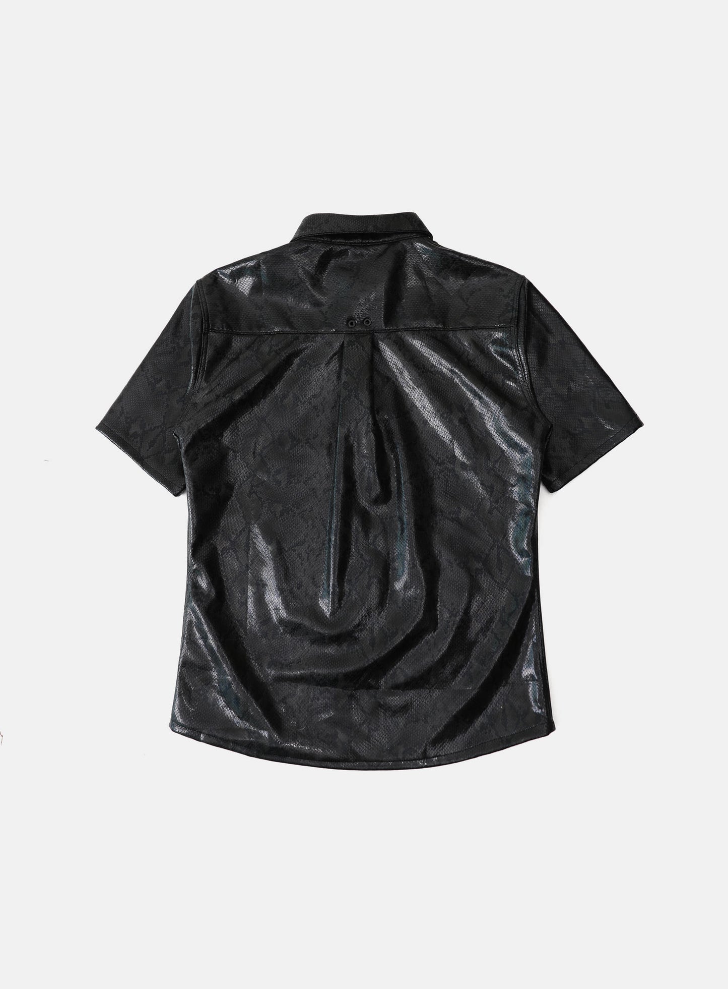 Viper Logo Leather Short Sleeve Shirt - Black Python