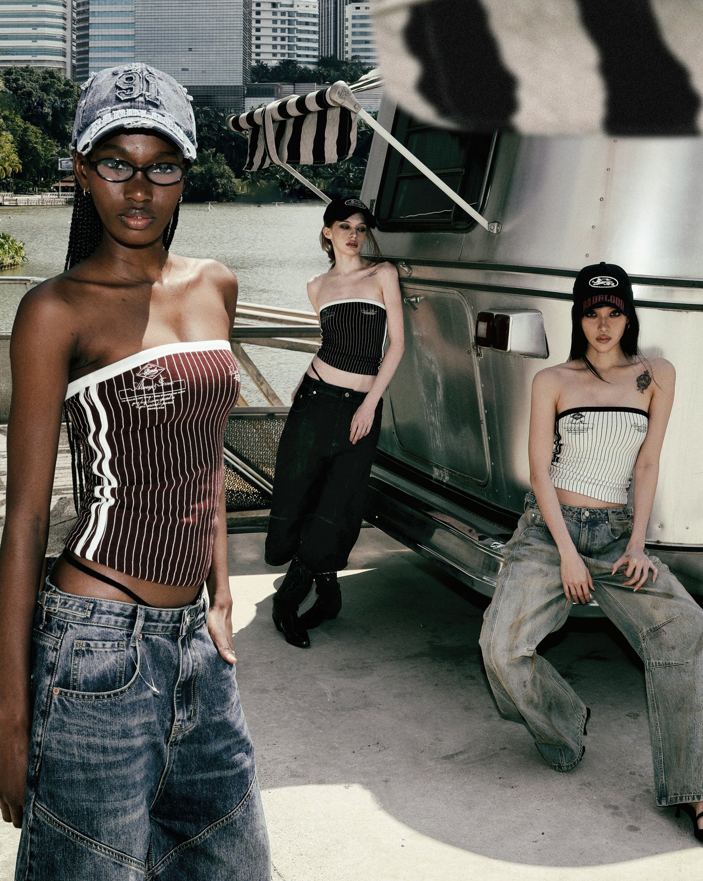 Classic Logo Stripe Tube Top - Black