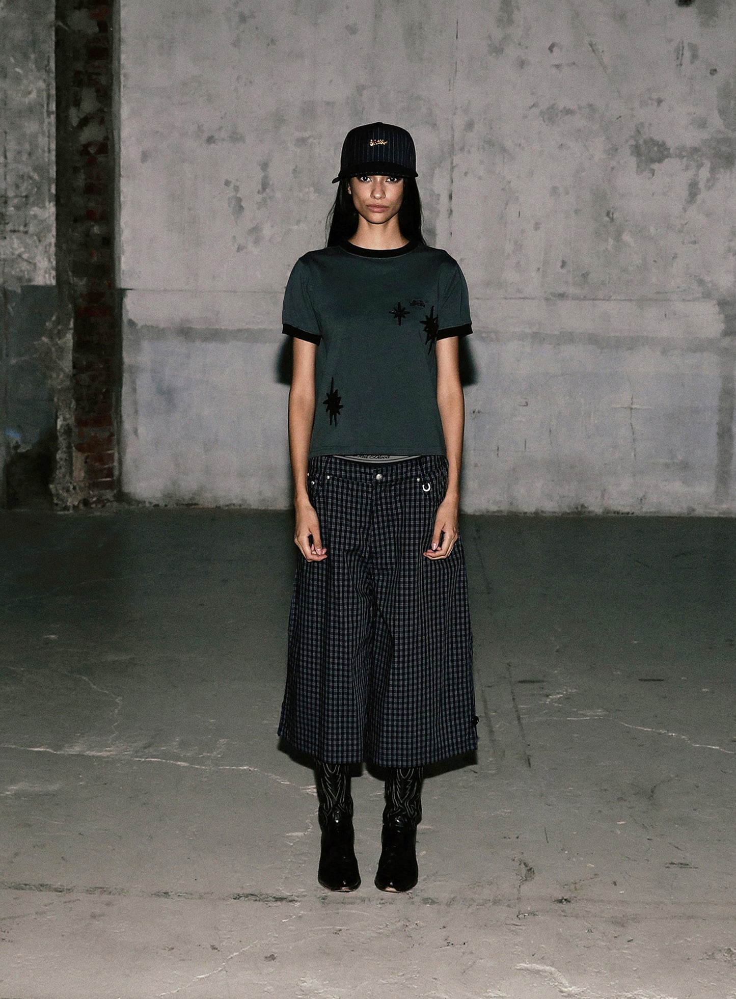 Cosmo Graphic Bermuda Pants - Charcoal Blue Check