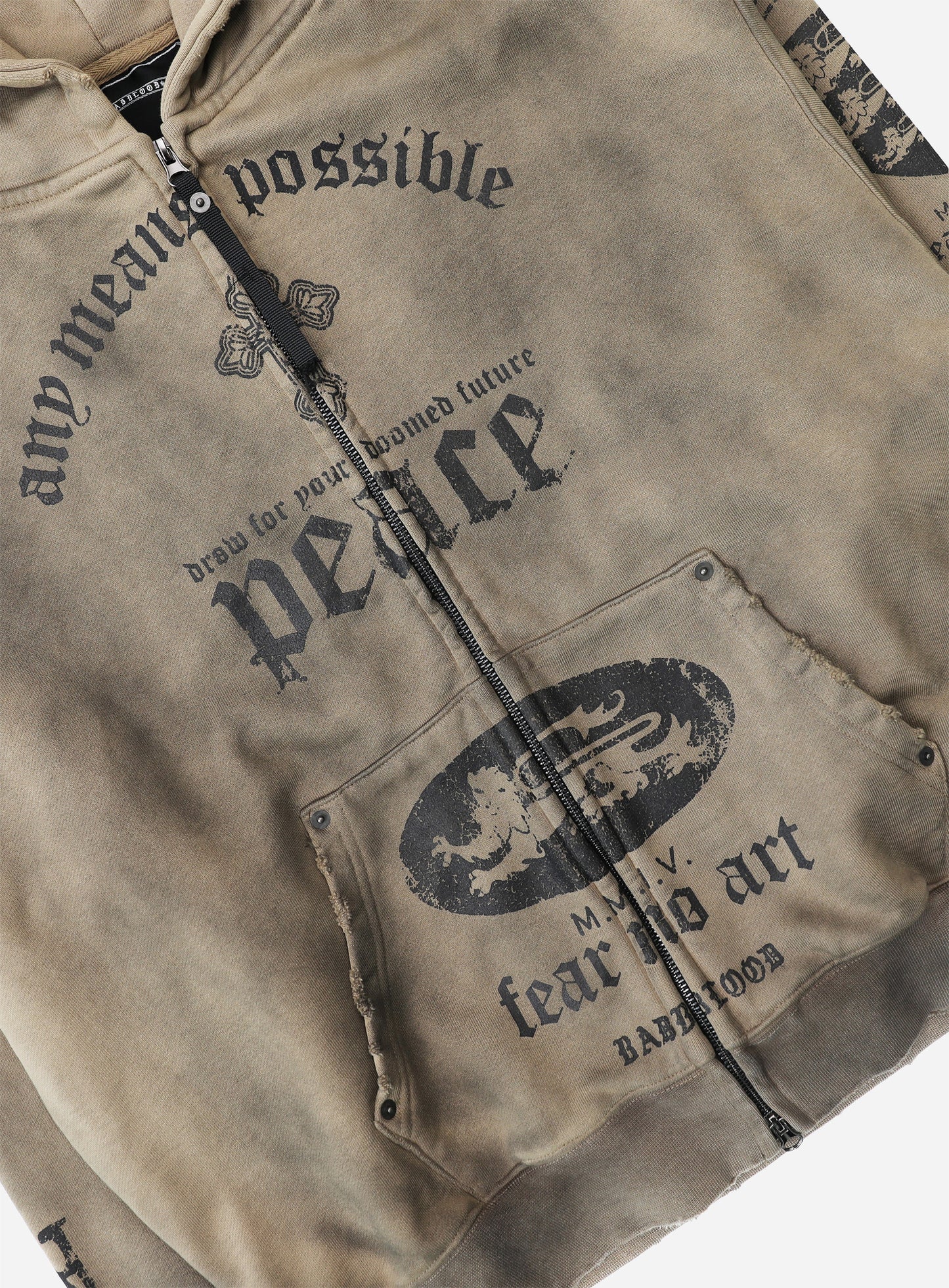 PEACE NOT WAR Hooded Zip-Up - Dusty Beige