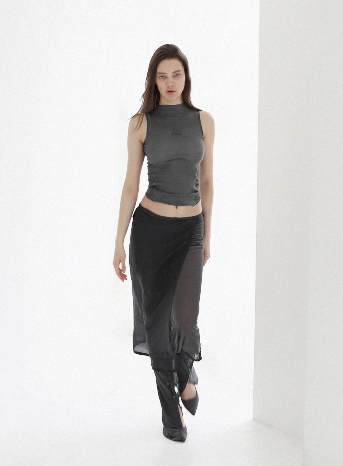 Second Skin Mock Neck Tank - Charcoal/Black