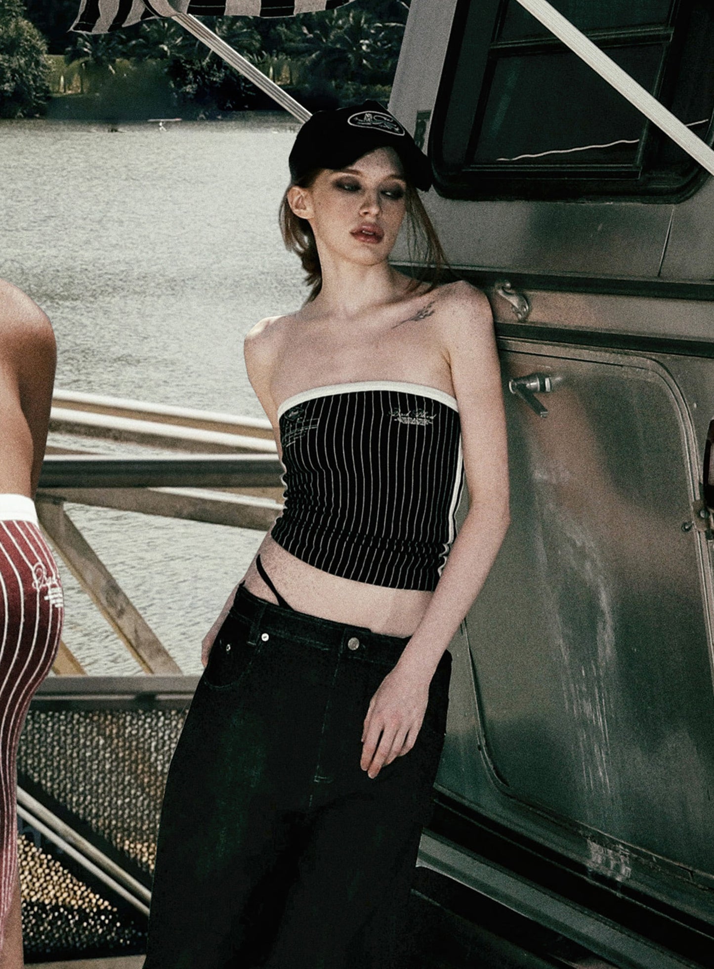 Classic Logo Stripe Tube Top - Black