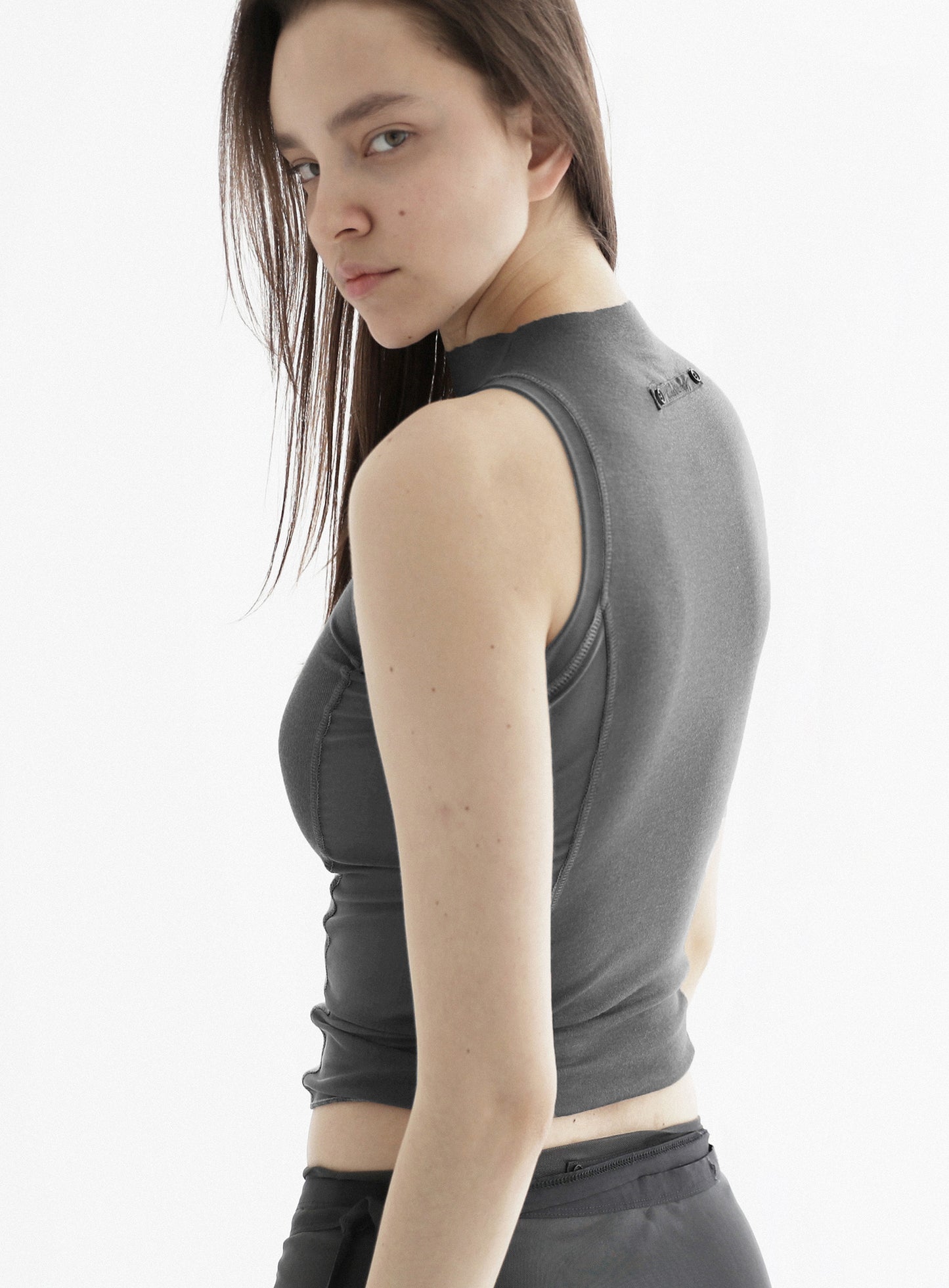 Second Skin Mock Neck Tank - Charcoal/Black