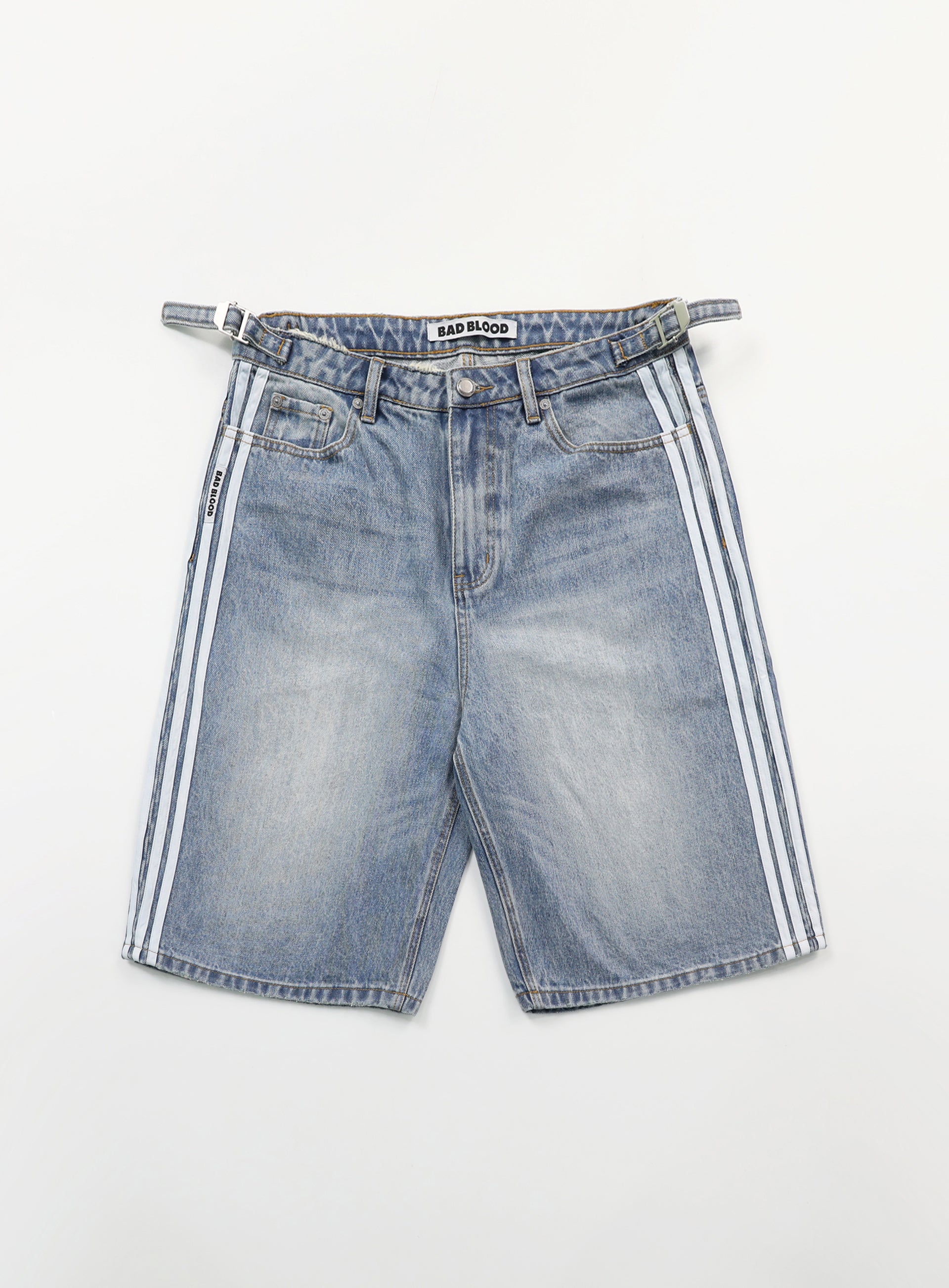 [男女共用]★BADBLOOD★Billy Track Bermuda Jeans Baggy Fit★ Badblood Billy Track Bermuda Jeans Baggy Fit - Blue – BBGSHOPHK