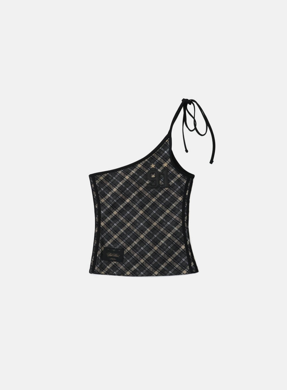 Vintage Club One Shoulder Tank - Checkblack