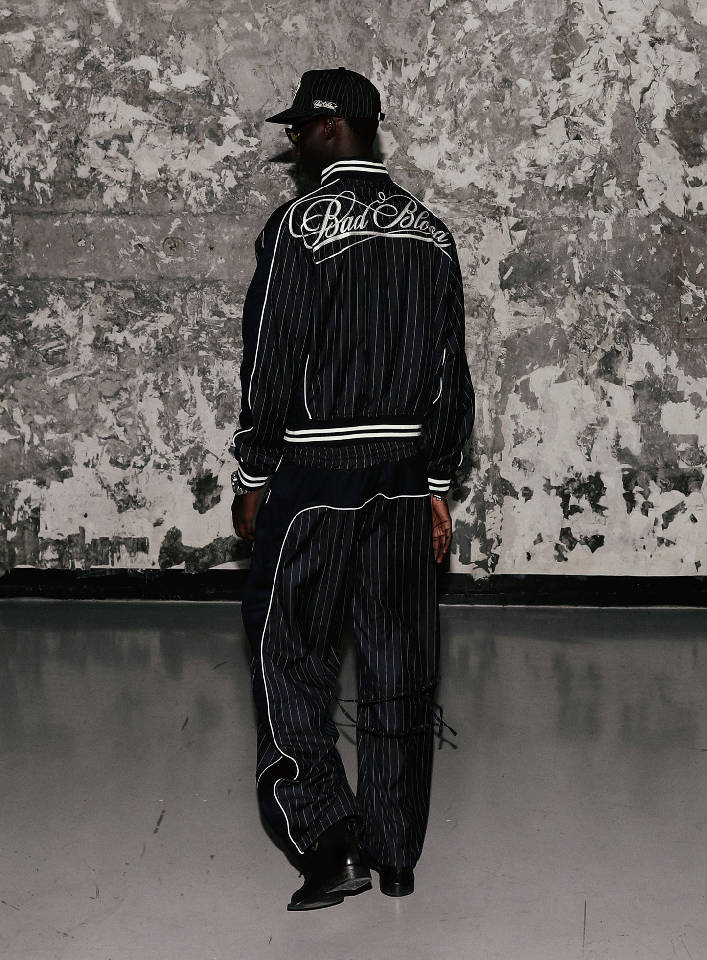 Dark Classic Pinstripe Track Jacket - Navy