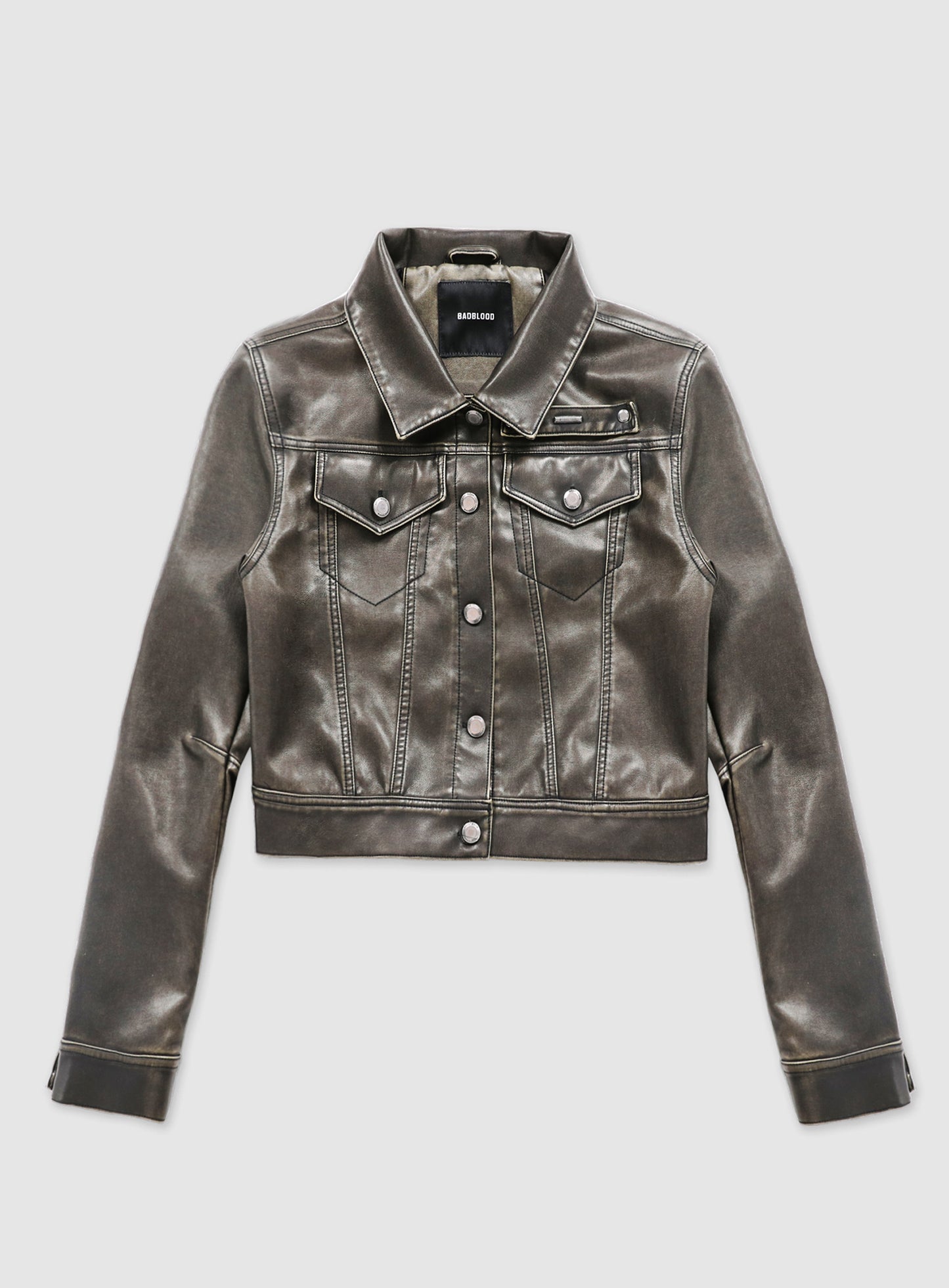 Washed Leather Trucker Jacket - Khaki