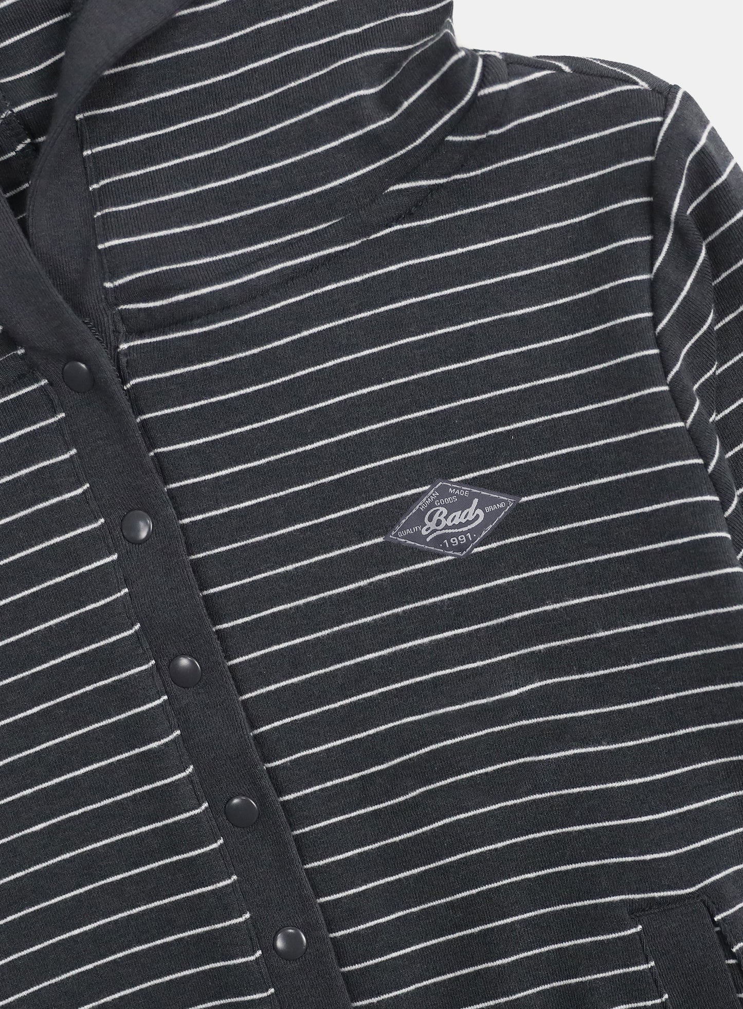 Beyond Soft Button Up Hooded Cardigan - Stripe Charcoal