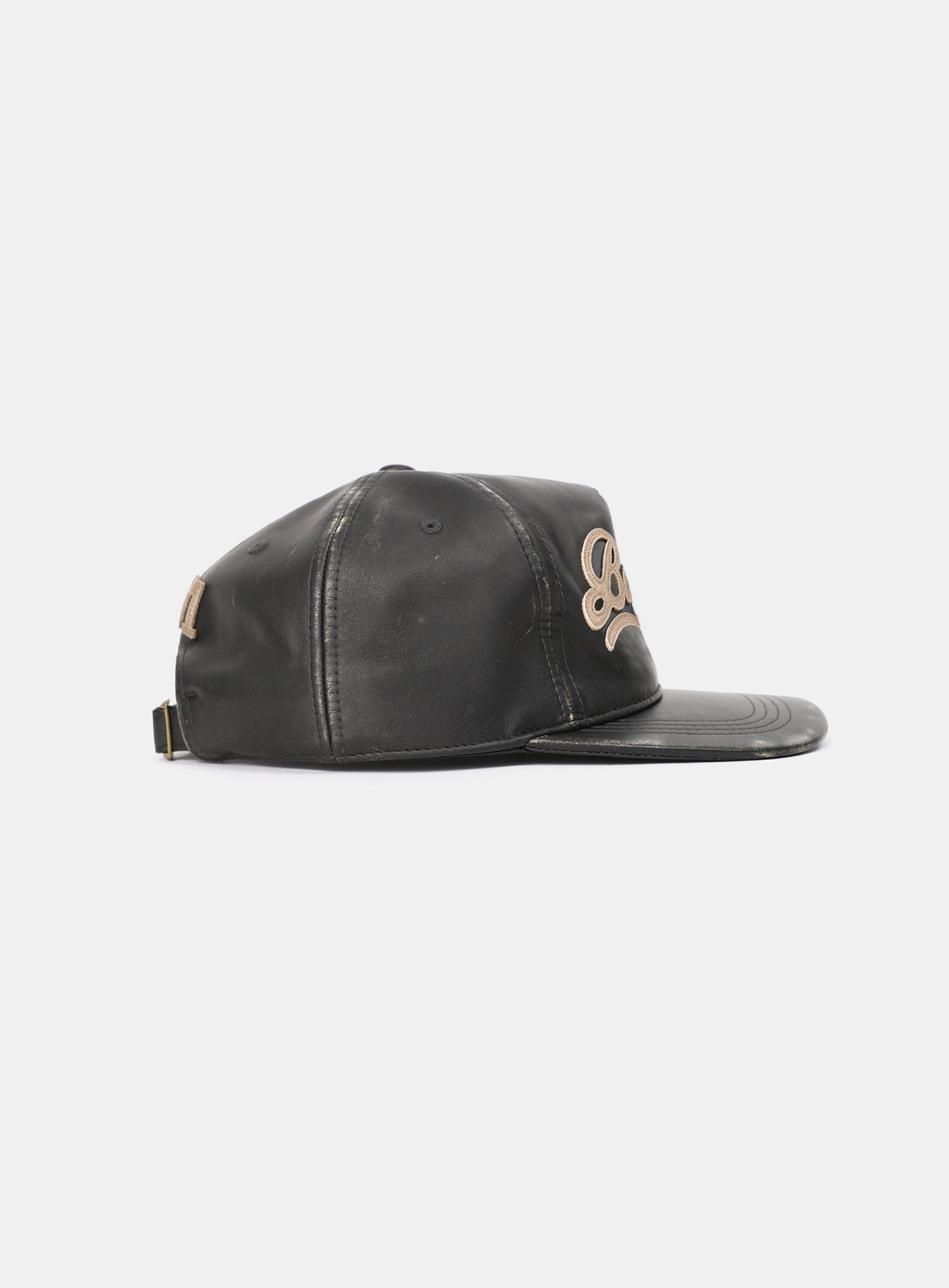 Washed Leather Ball Cap - Black