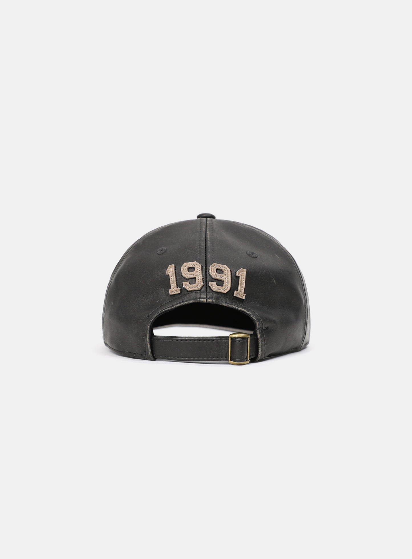 Washed Leather Ball Cap - Black