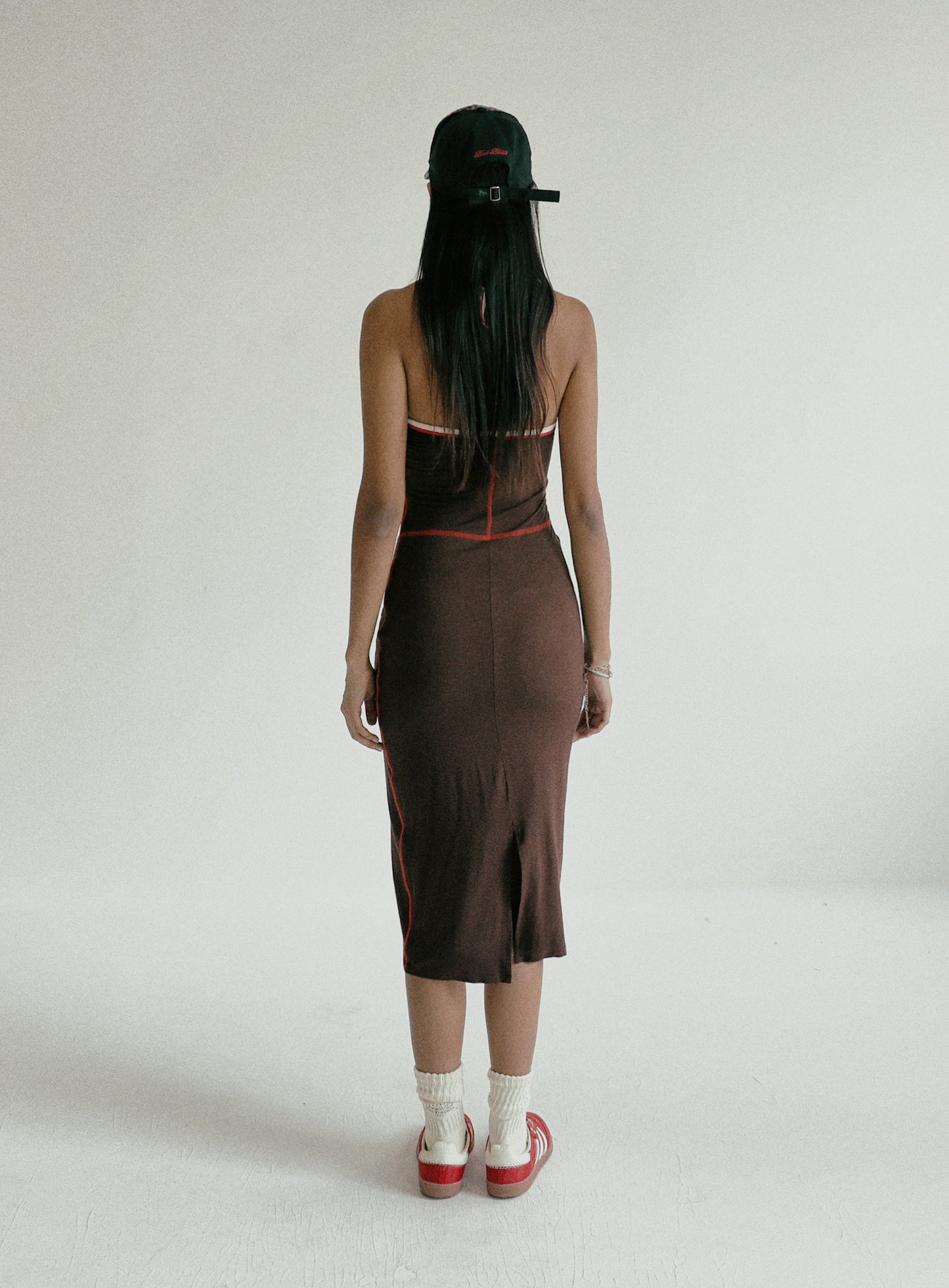 Oval Logo Halterneck Midi Dress - Chocolate