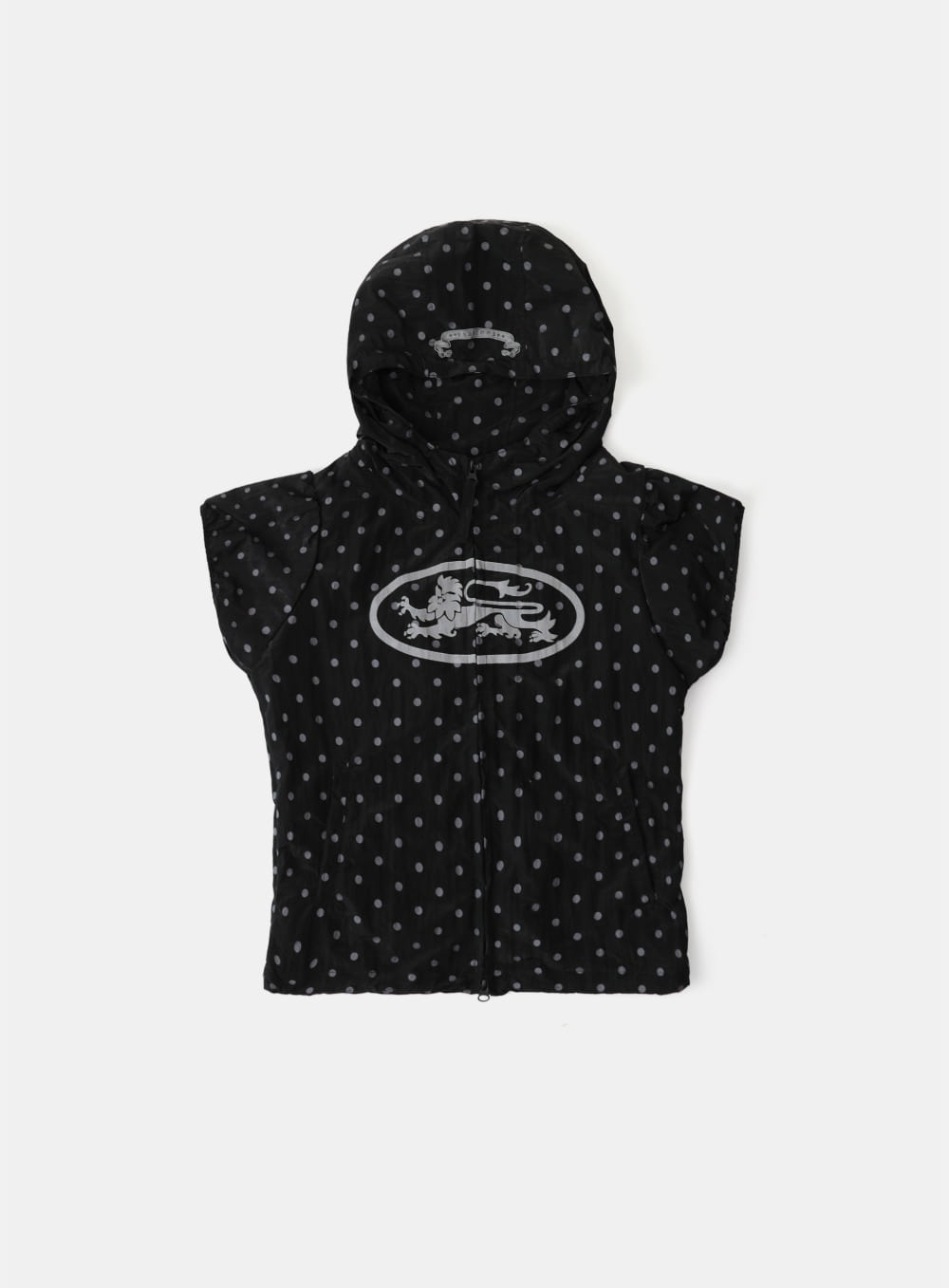 Mystic Nylon Reflective Short Sleeve Hooded Zip-Up - Black Dot