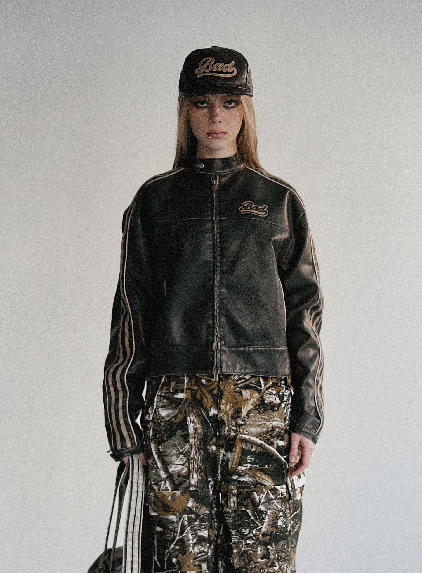 Washed Leather Ball Cap - Black
