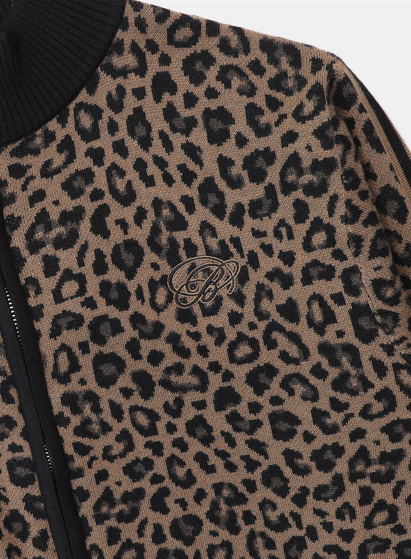 Dark Classic Knit Track Zip-Up - Leopard