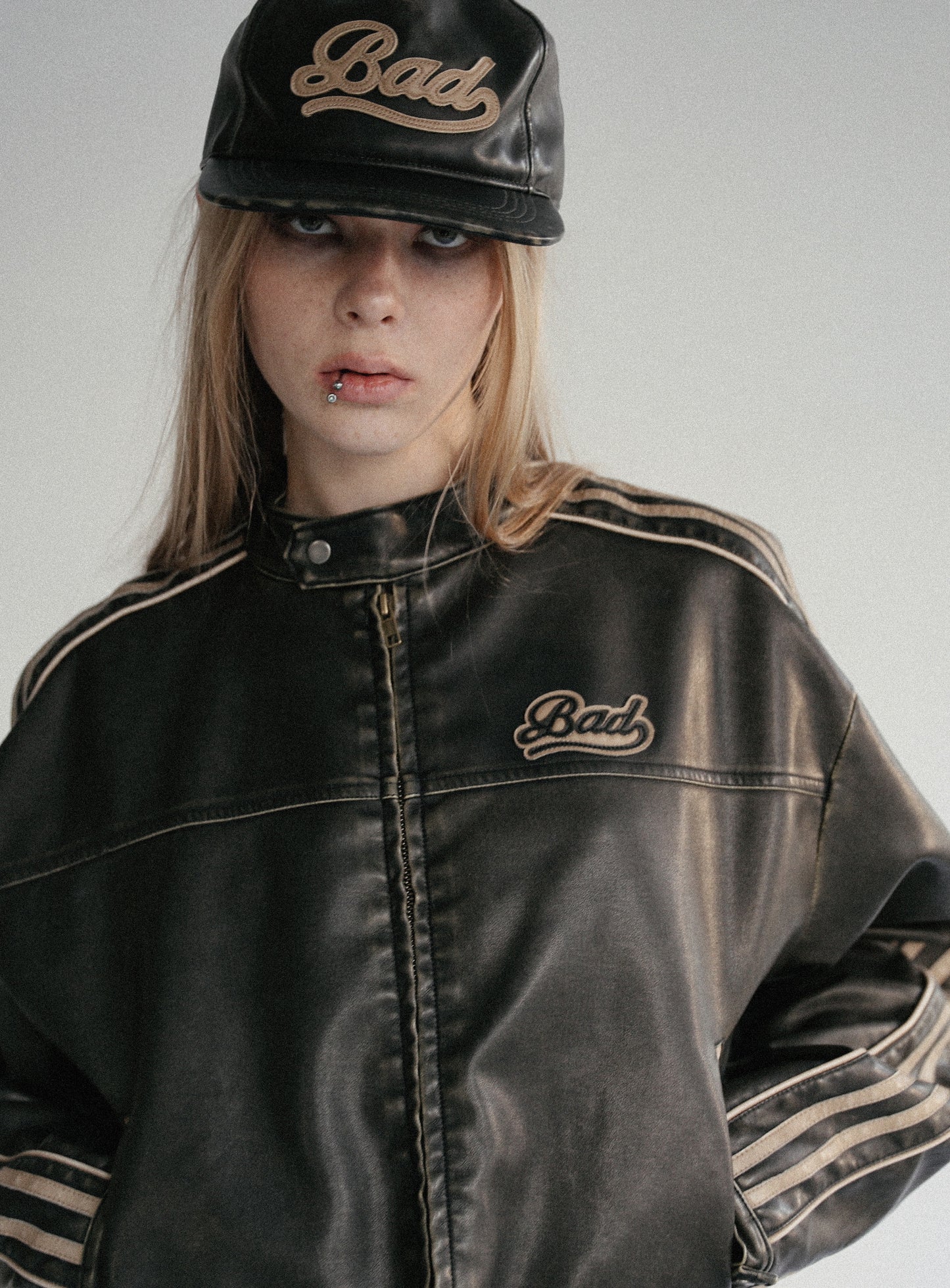 Washed Leather Ball Cap - Black