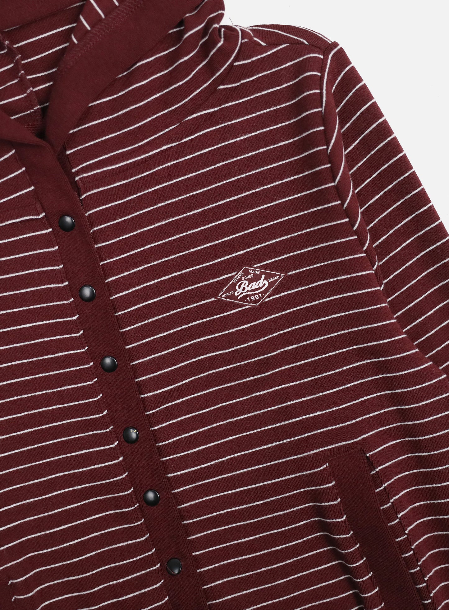 Beyond Soft Button Up Hooded Cardigan - Stripe Wine