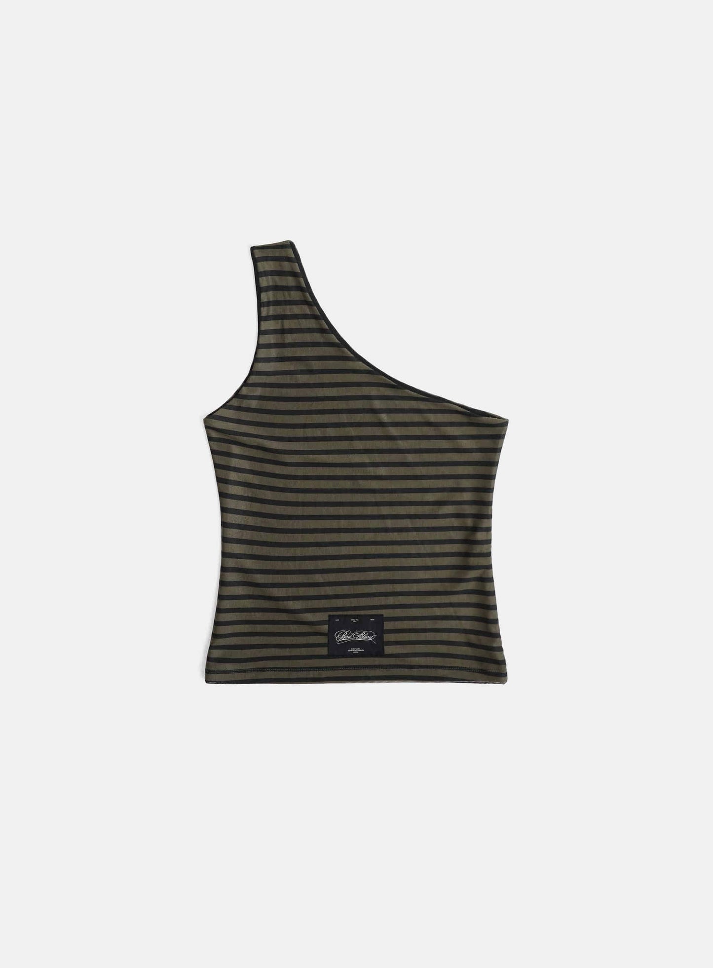 Striped One Shoulder Tank+SCARF - Khaki/Black