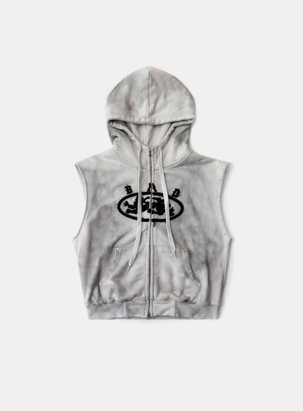 ★BADBLOOD★ Mystic Patch Sleeveless Hooded Zip-Up Mystic Patch Sleeveless Hooded Zip-Up - Washed White