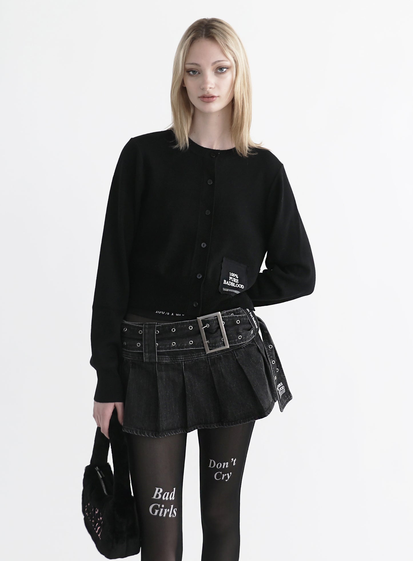 Pure Crew Neck Cardigan - Black