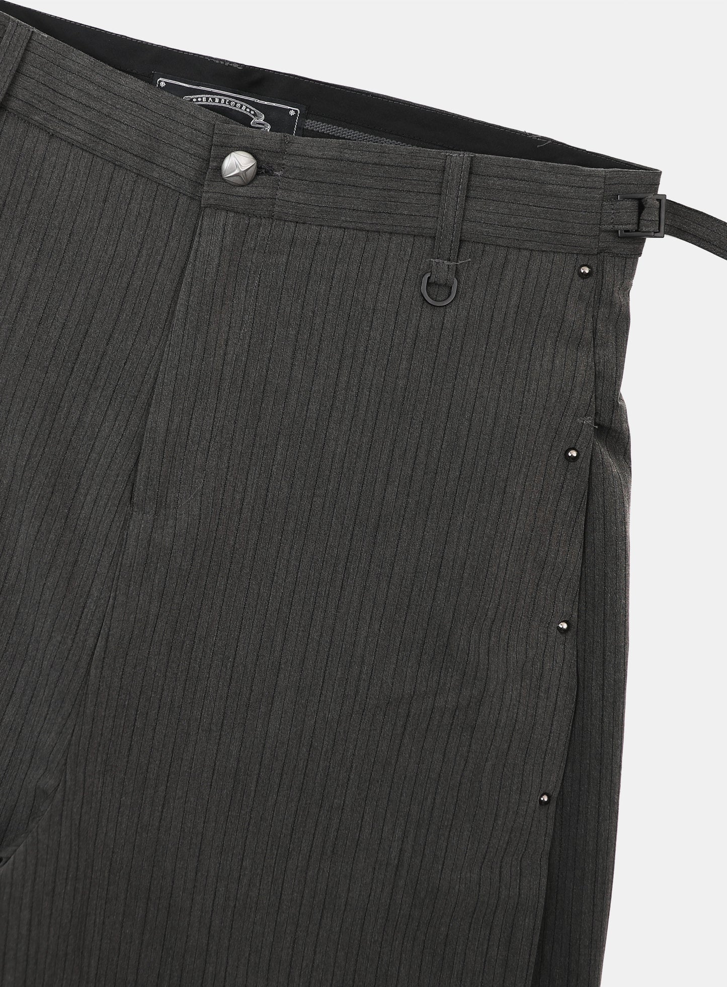 101 Studded Curved Slacks - Charcoal/Striped