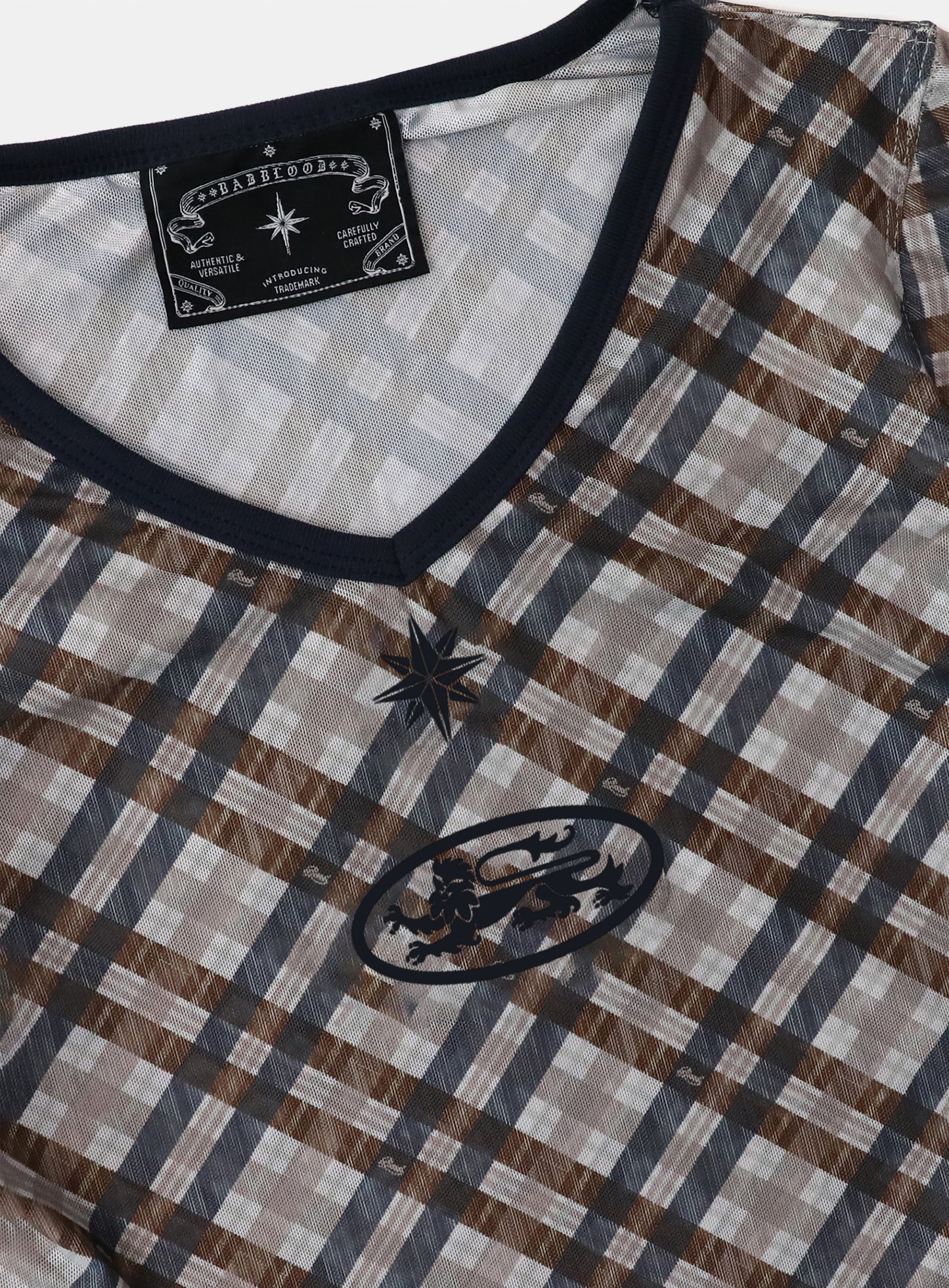 91 V-neck Jersey T-shirt - Beige Check