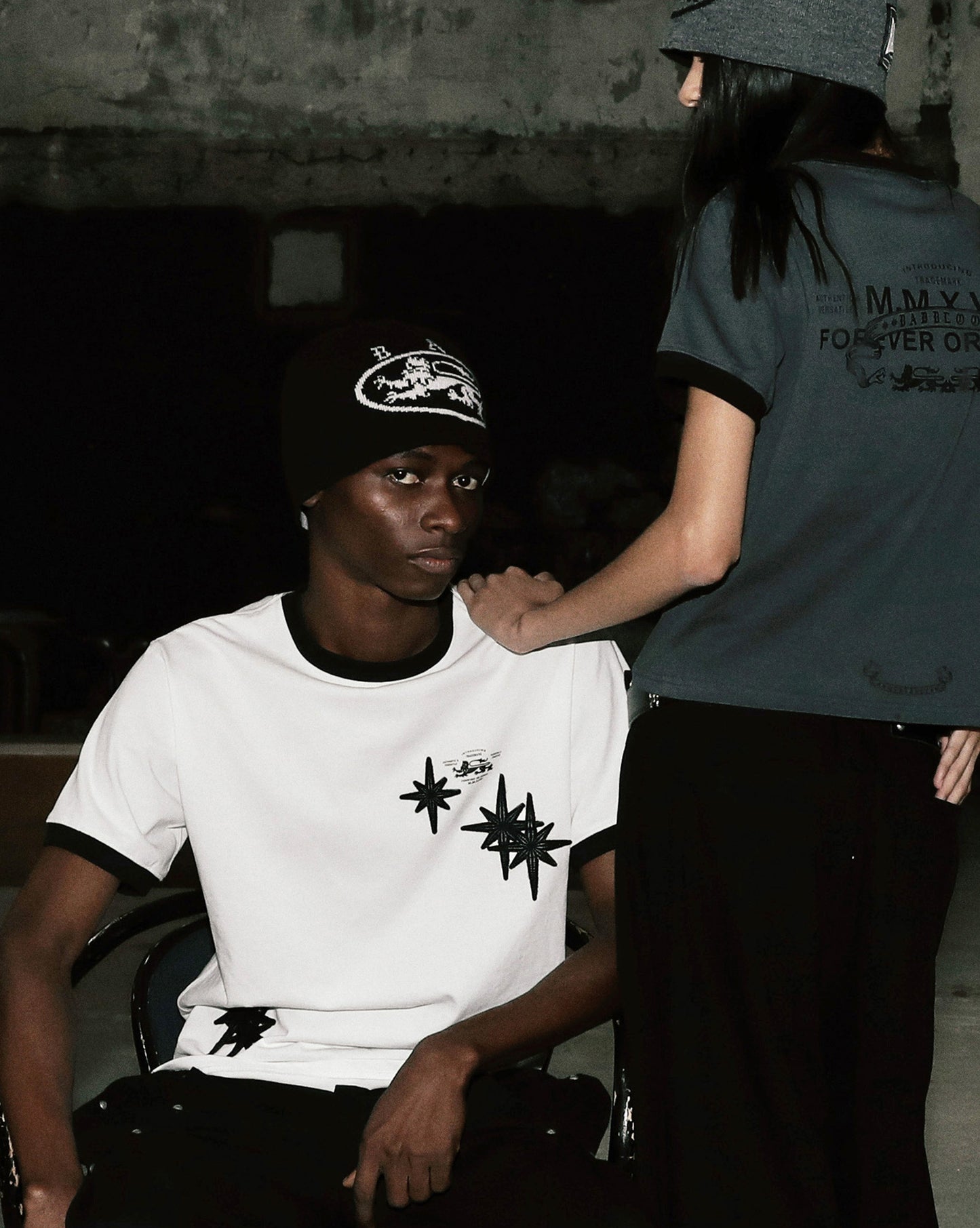 Cosmo Multi Patch Ringer T-Shirt - Charcoal