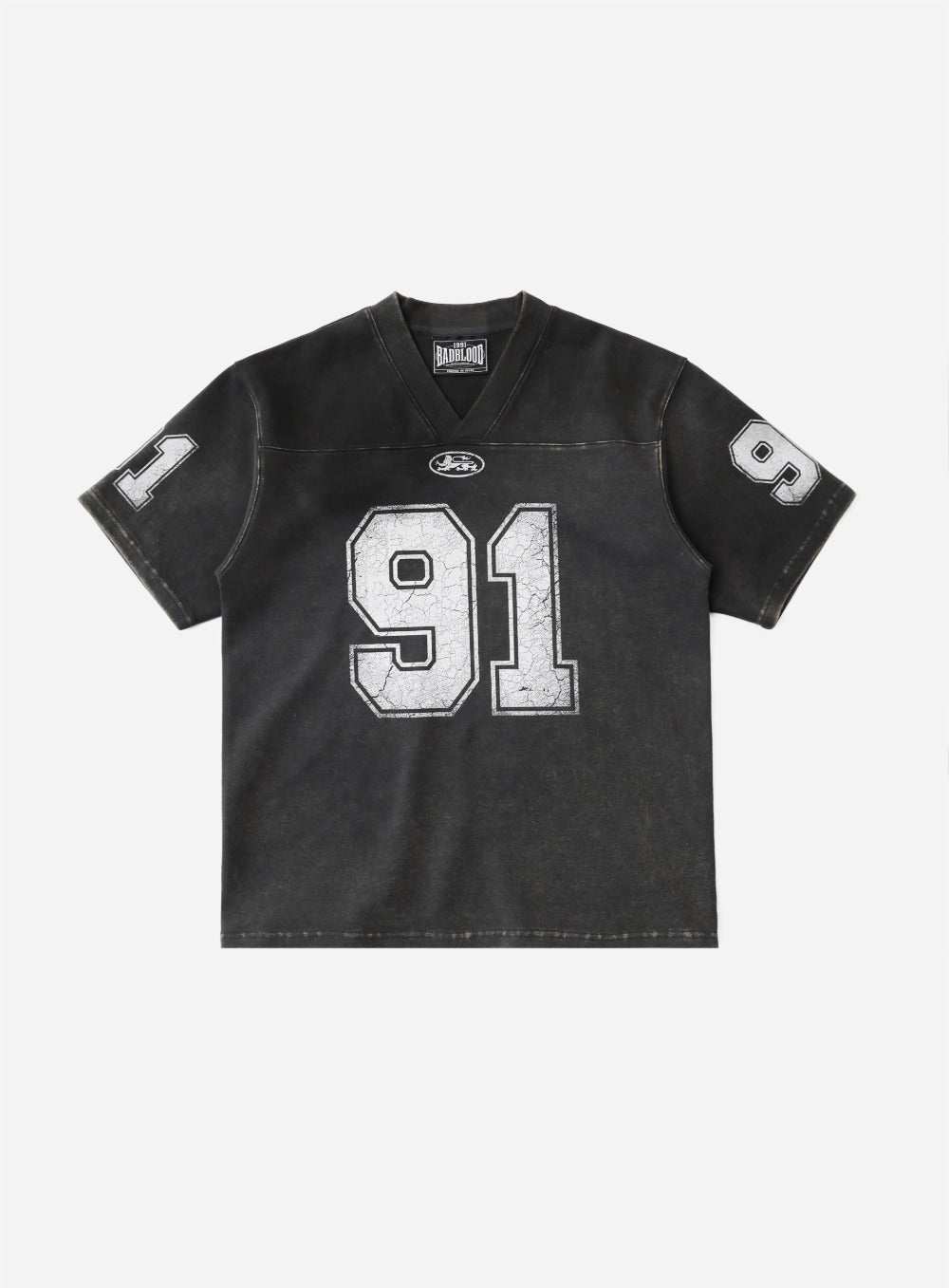 ★BADBLOOD★ 91 V-NECK JERSEY T-SHIRT 91 Crack Print V-Neck T-Shirt - Black – BADBLOOD TAIWAN