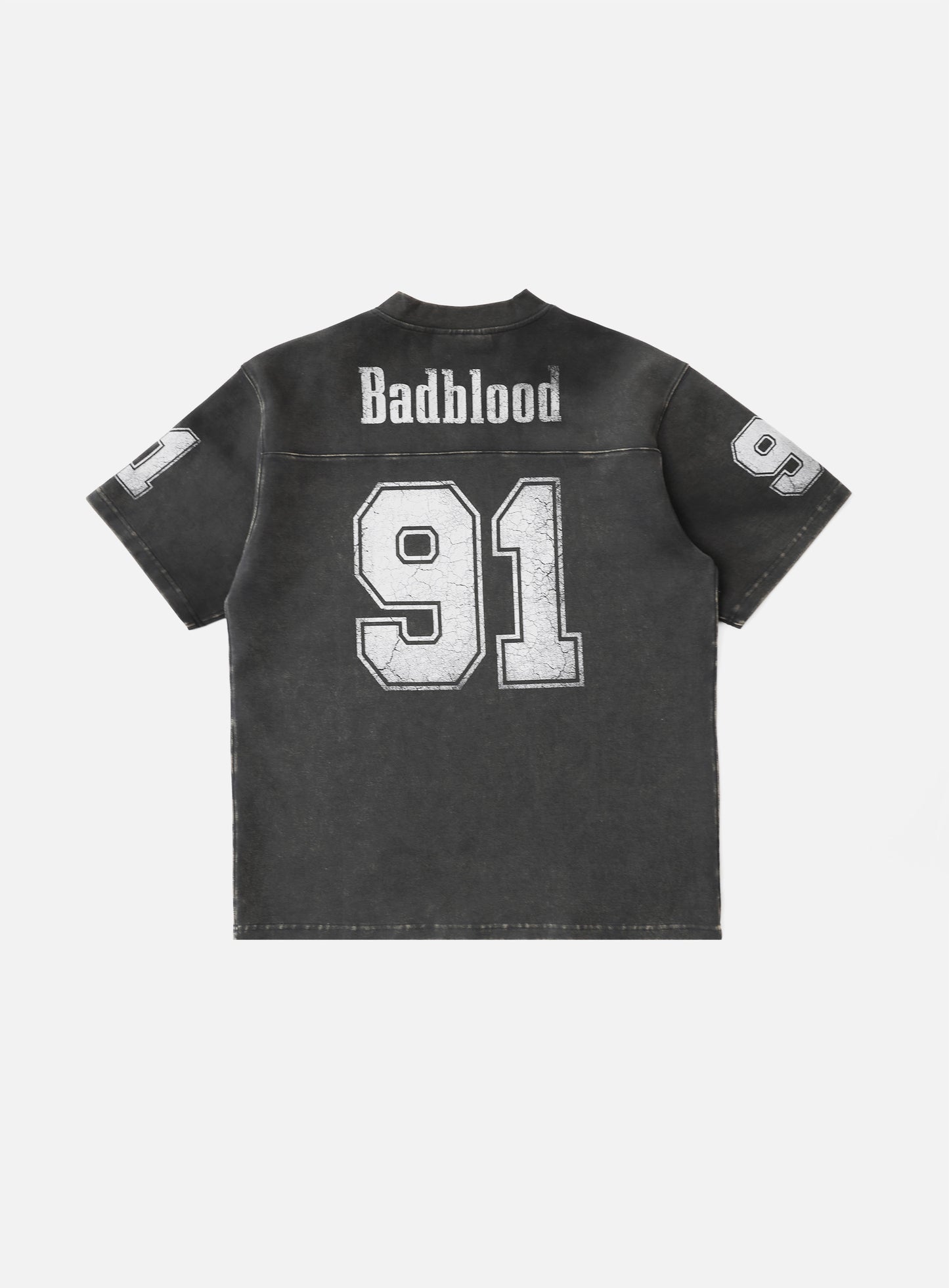 91 Crack Print V-Neck T-Shirt - Black