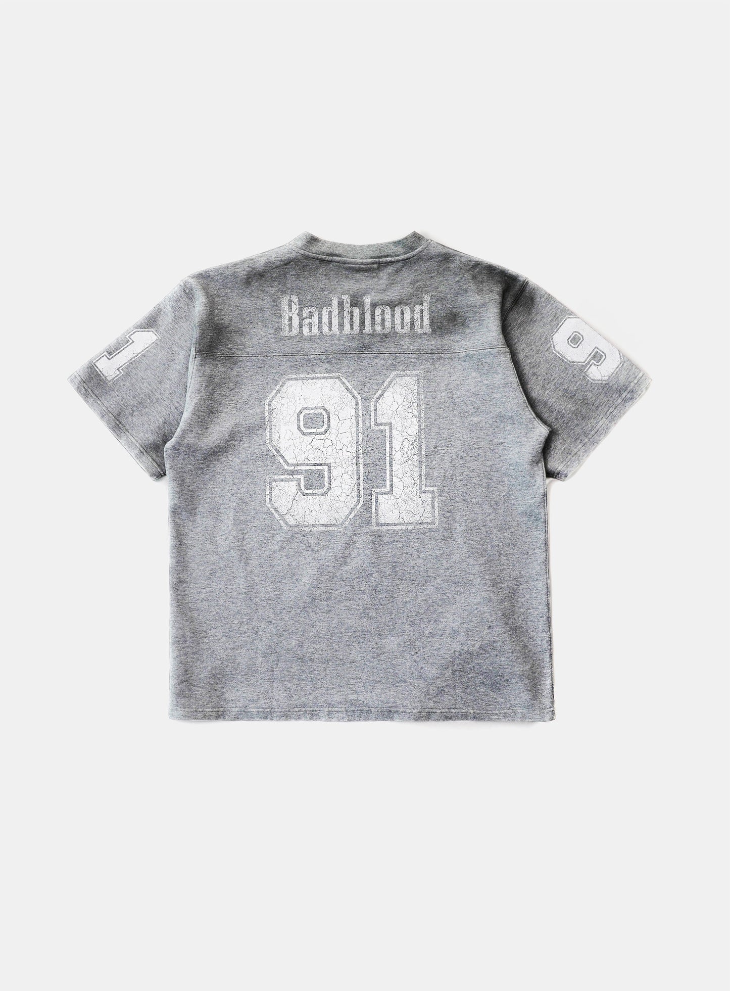 91 Crack Print V-Neck T-Shirt - Grey