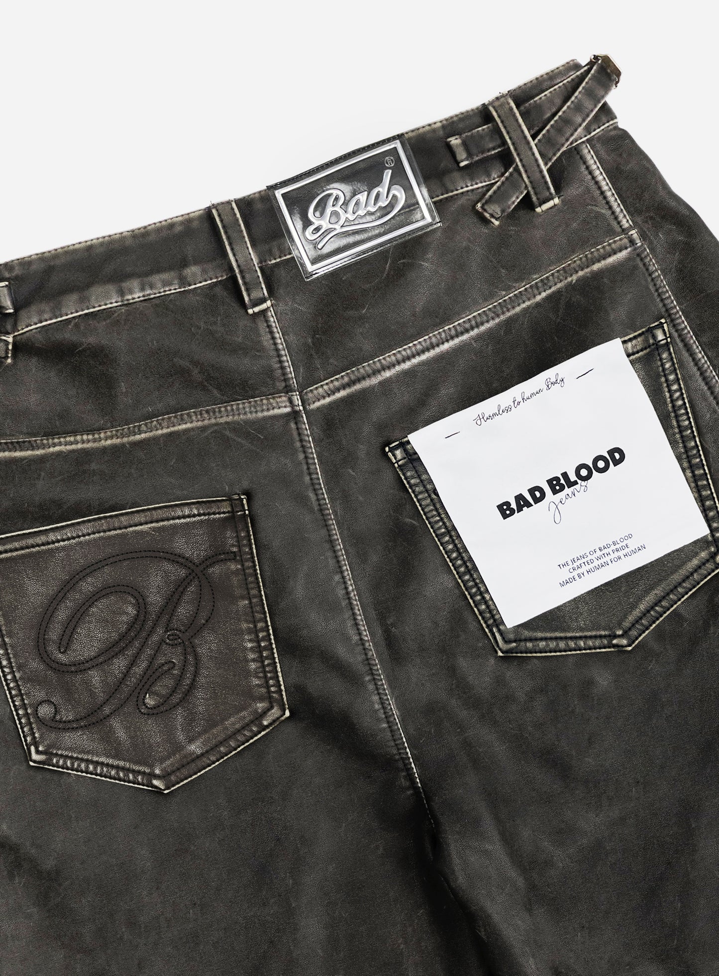 Charlie Washed Leather Barrel Pants - Khaki Black