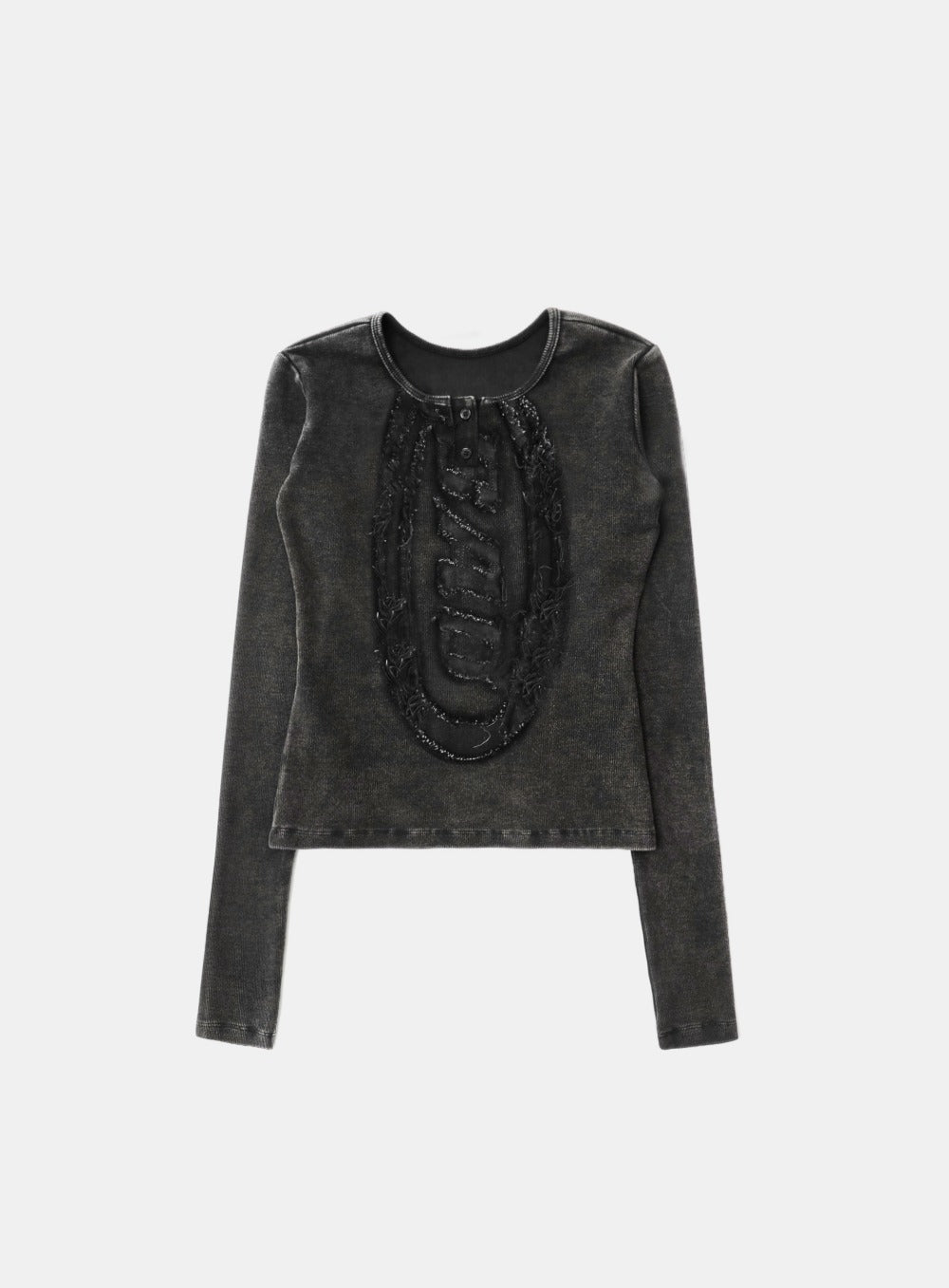 Squad Logo Henley Neck Long Sleeve - Black