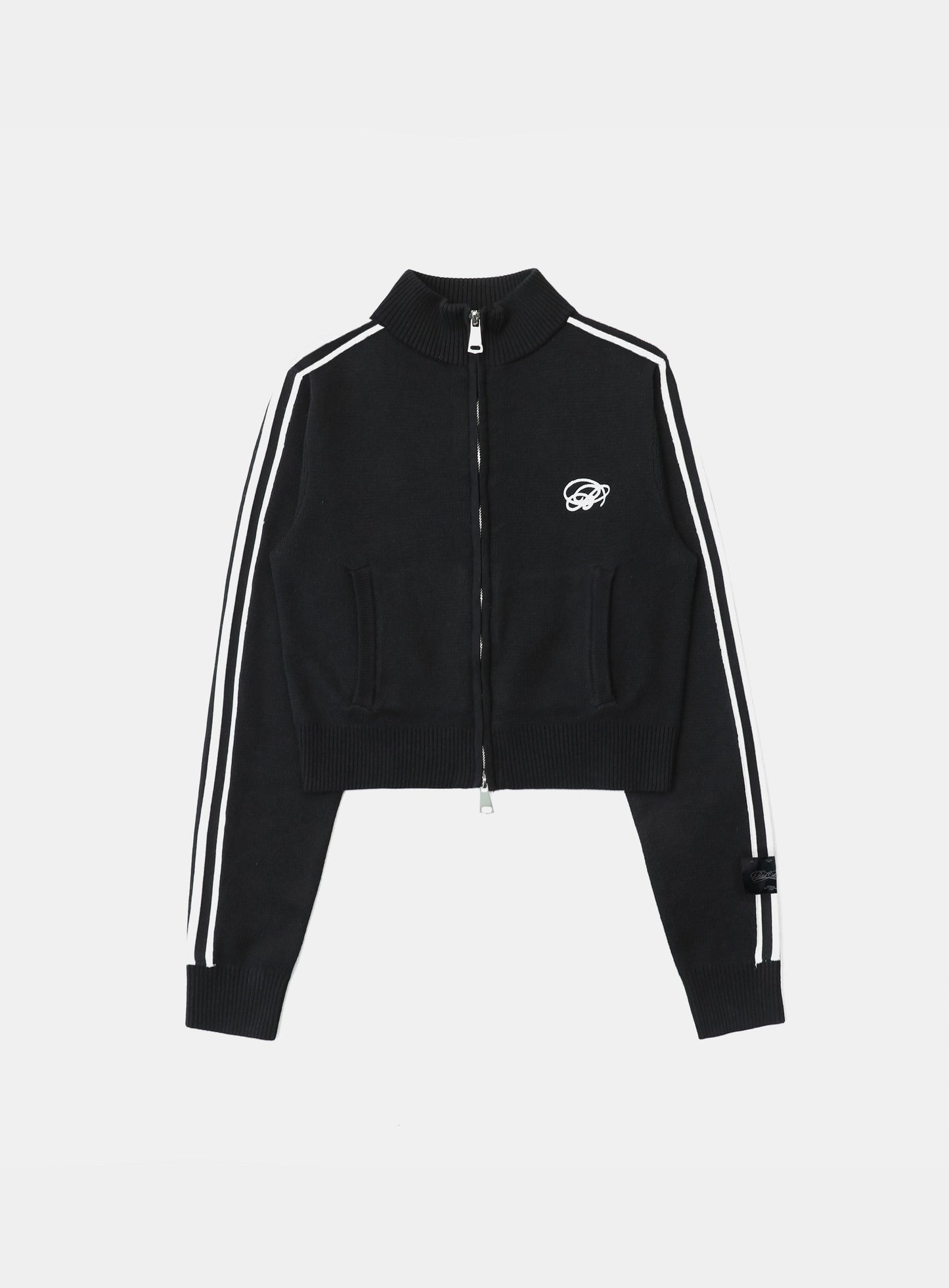 Dark Classic Knit Track Zip-Up - Black