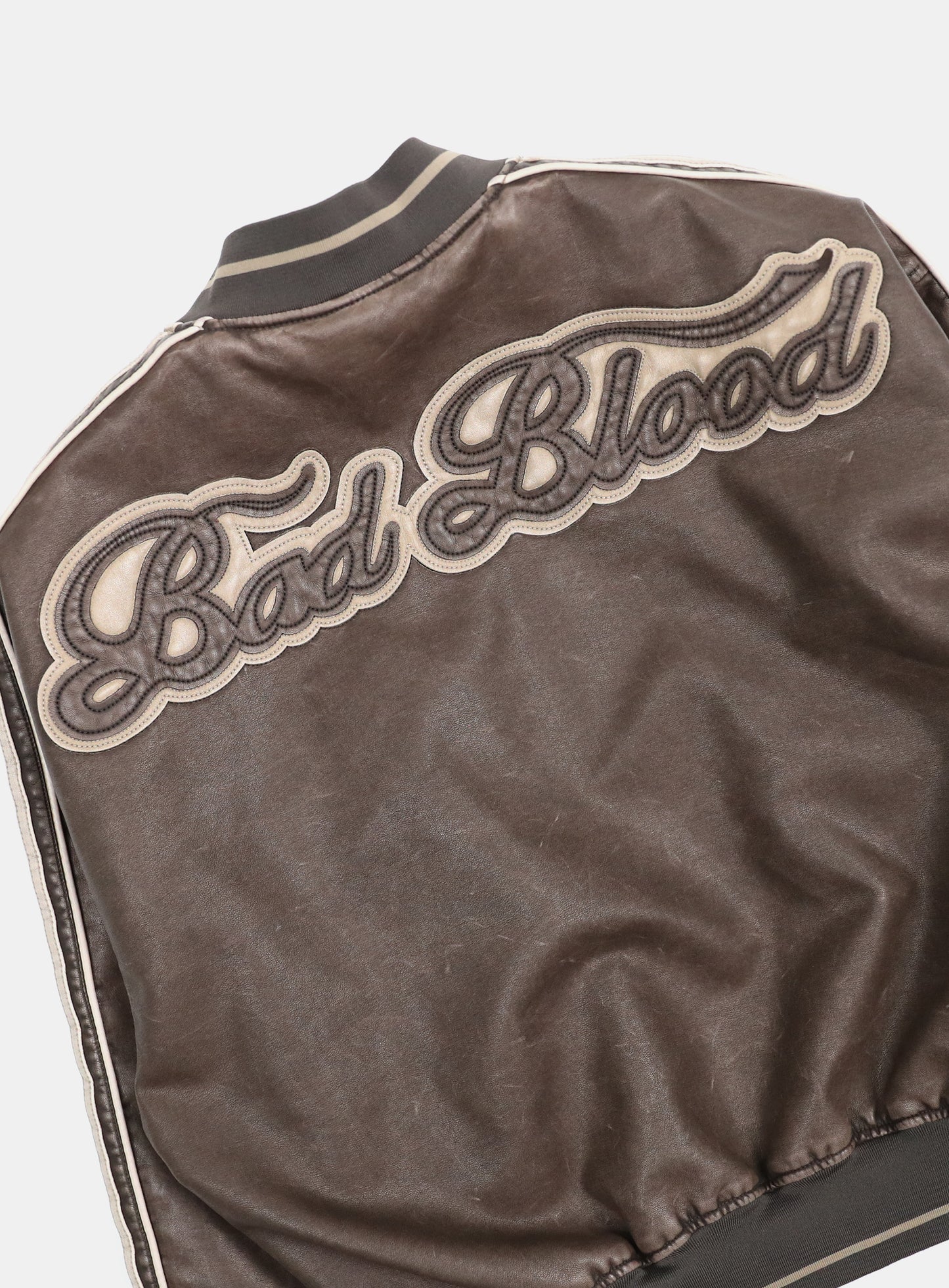 Billy Old Effect Leather Track Jacket - Brown