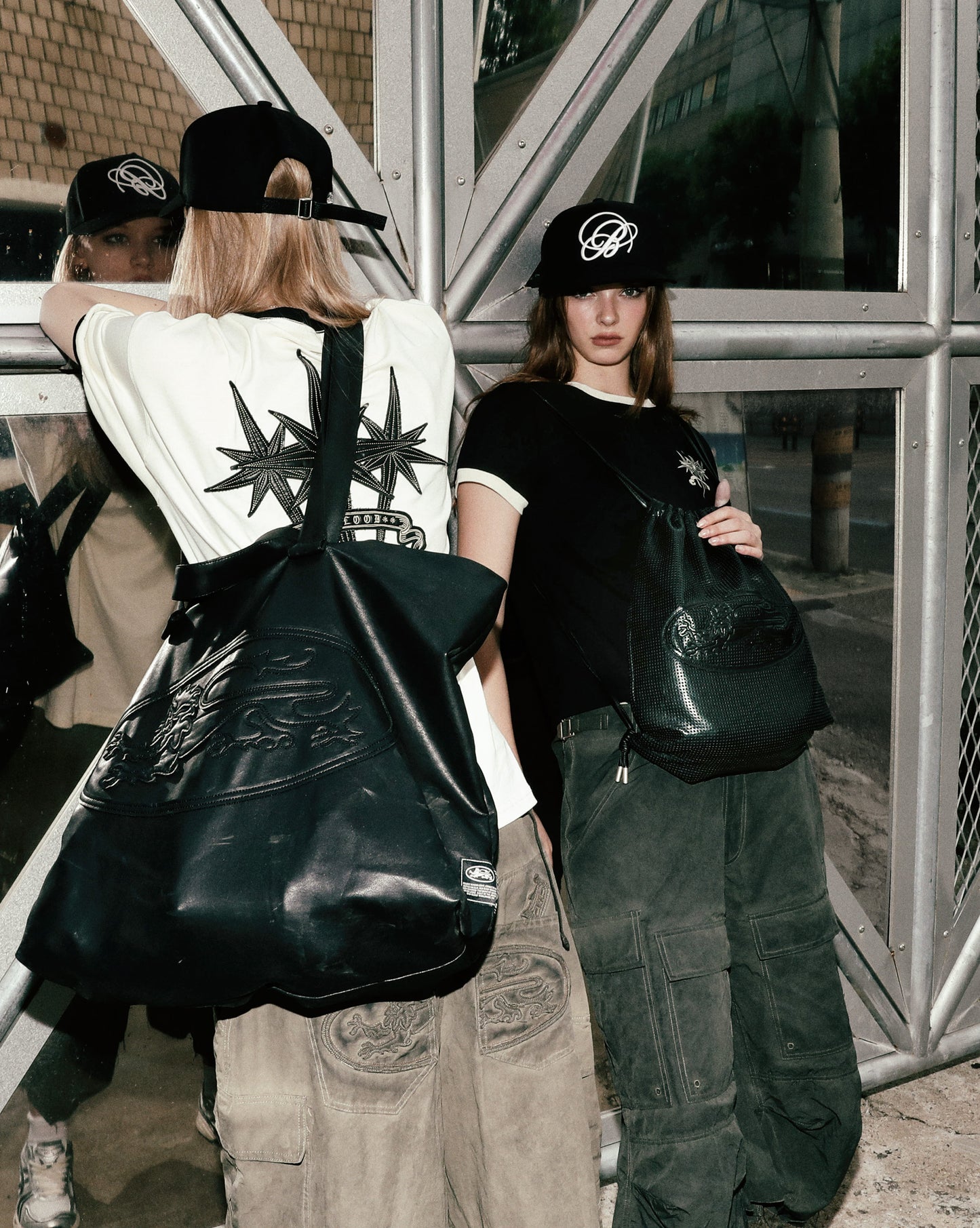 Perforated Leather Gym Sack - Black