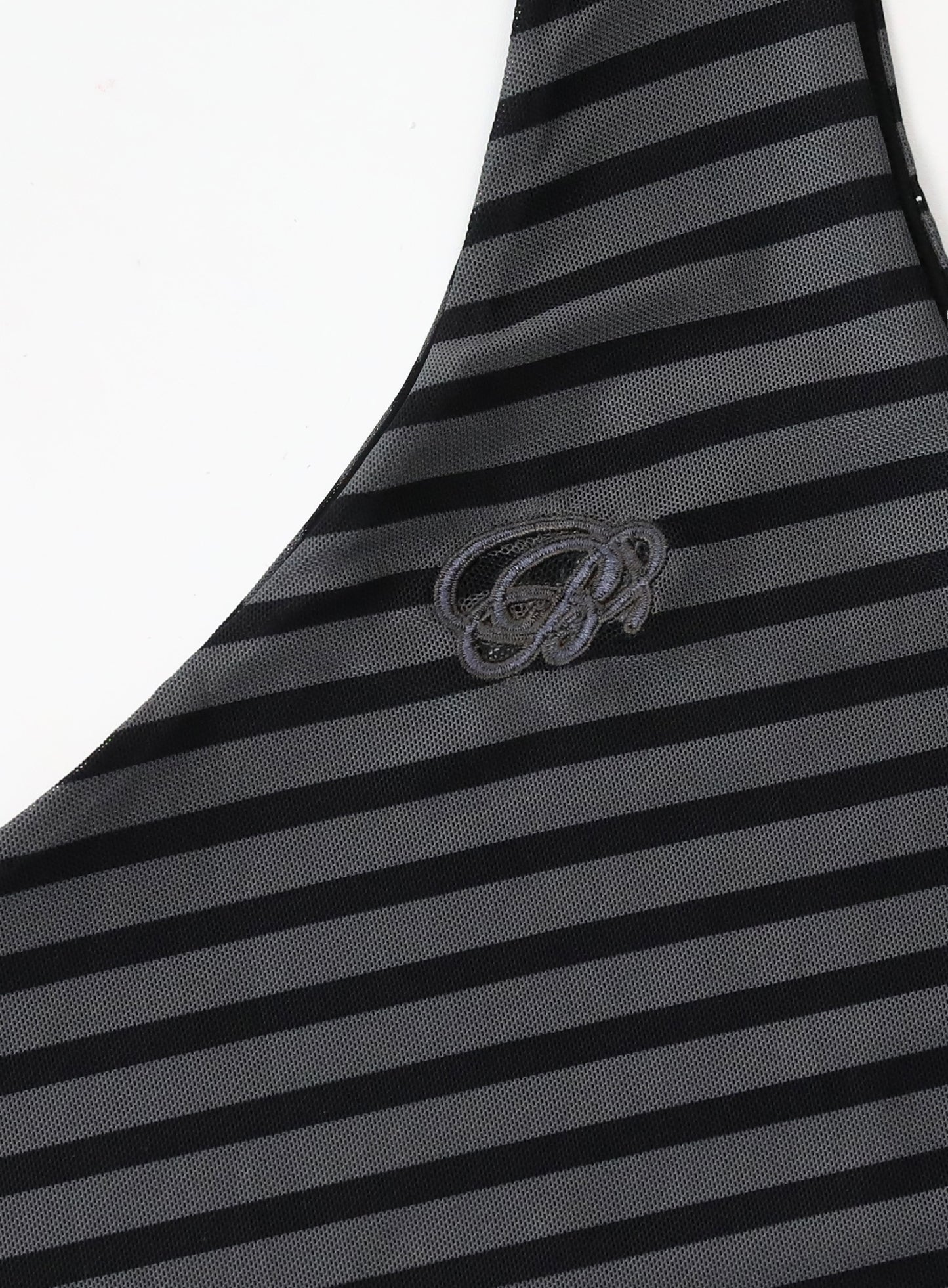 Striped One Shoulder Tank +SCARF - Charcoal/Black
