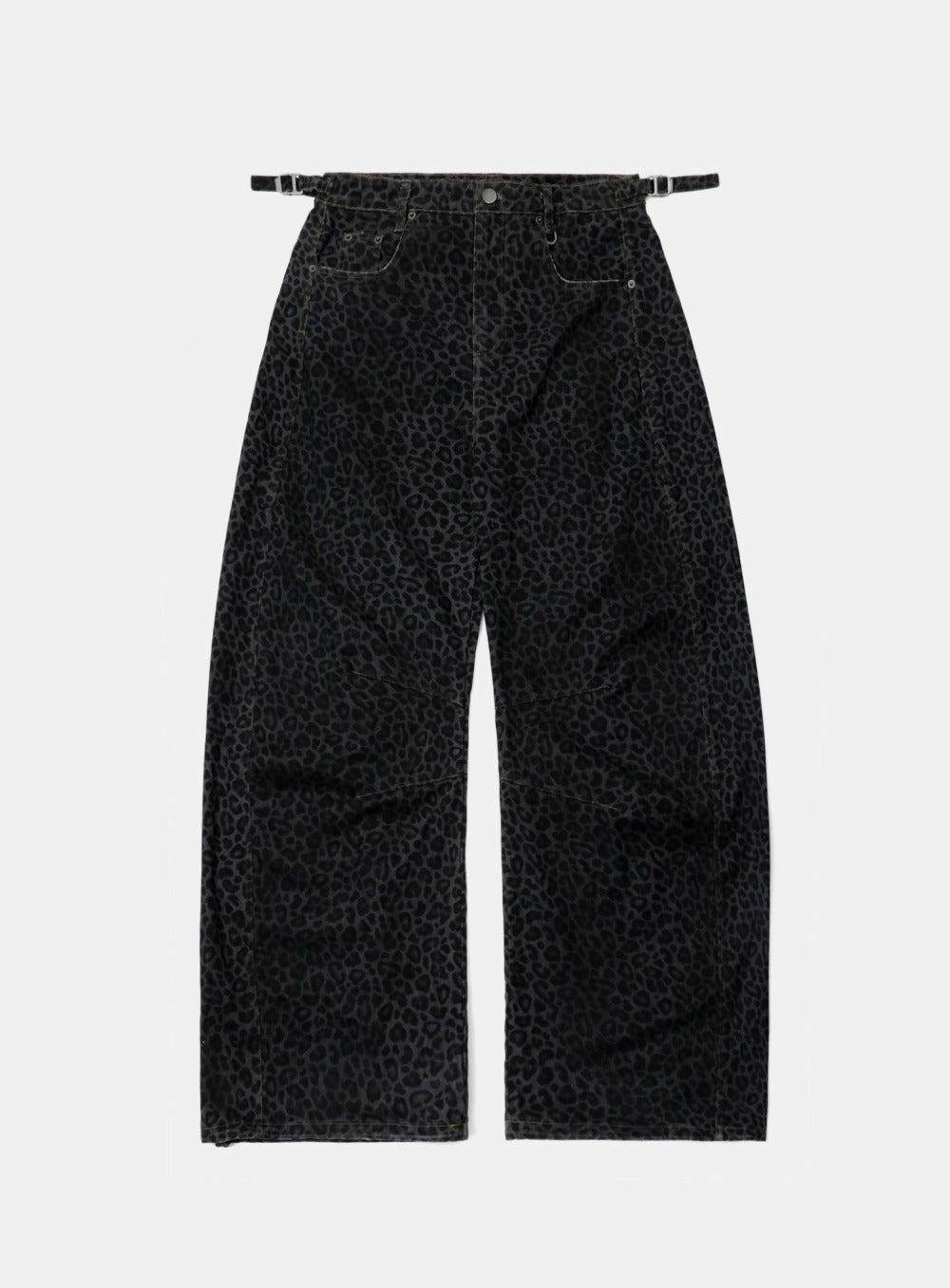 Lion Patch Washed Barrel Pants - Black Leopard