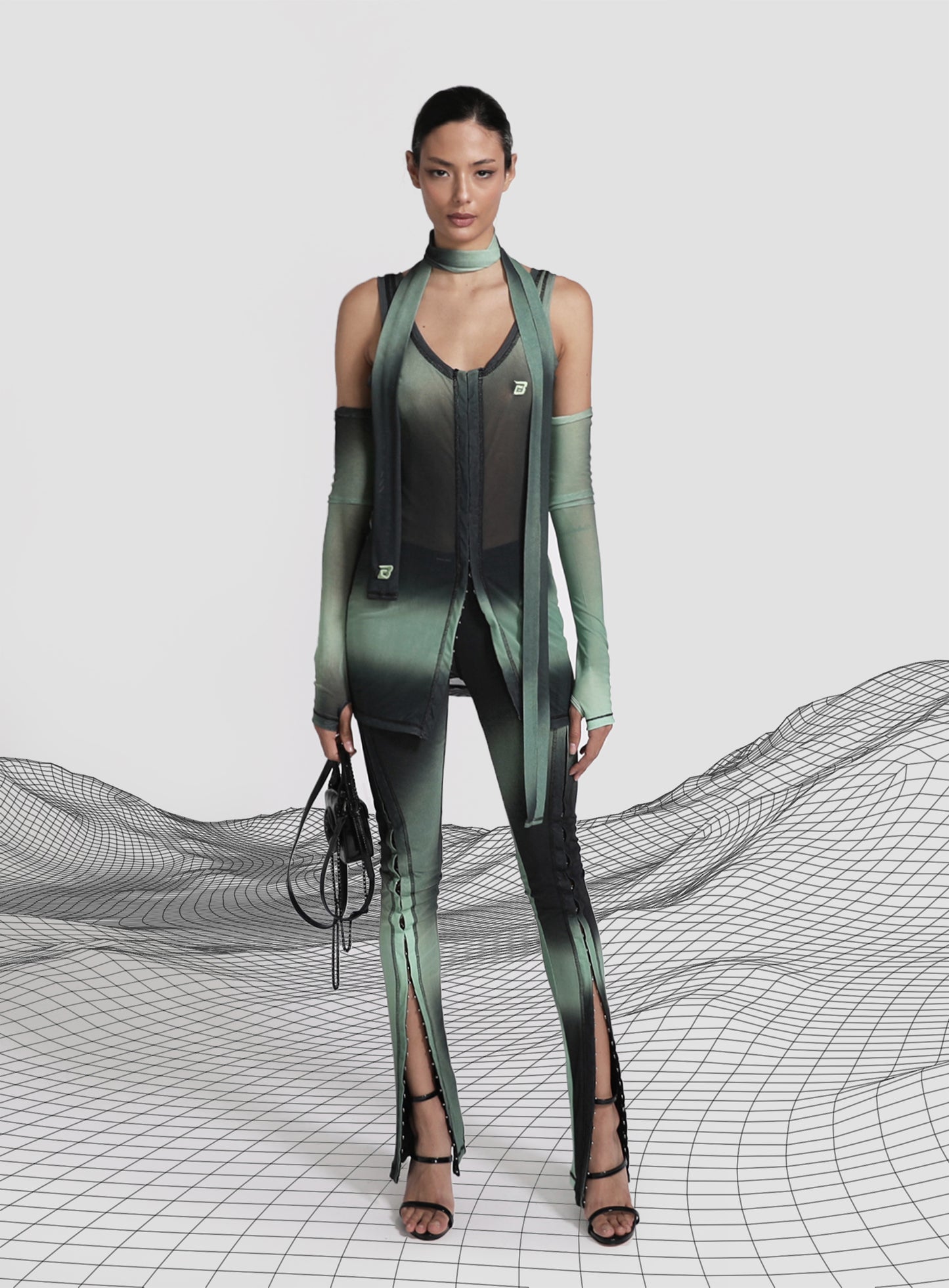 Halo Sleeveless Dress with Warmer & Scarf - Green
