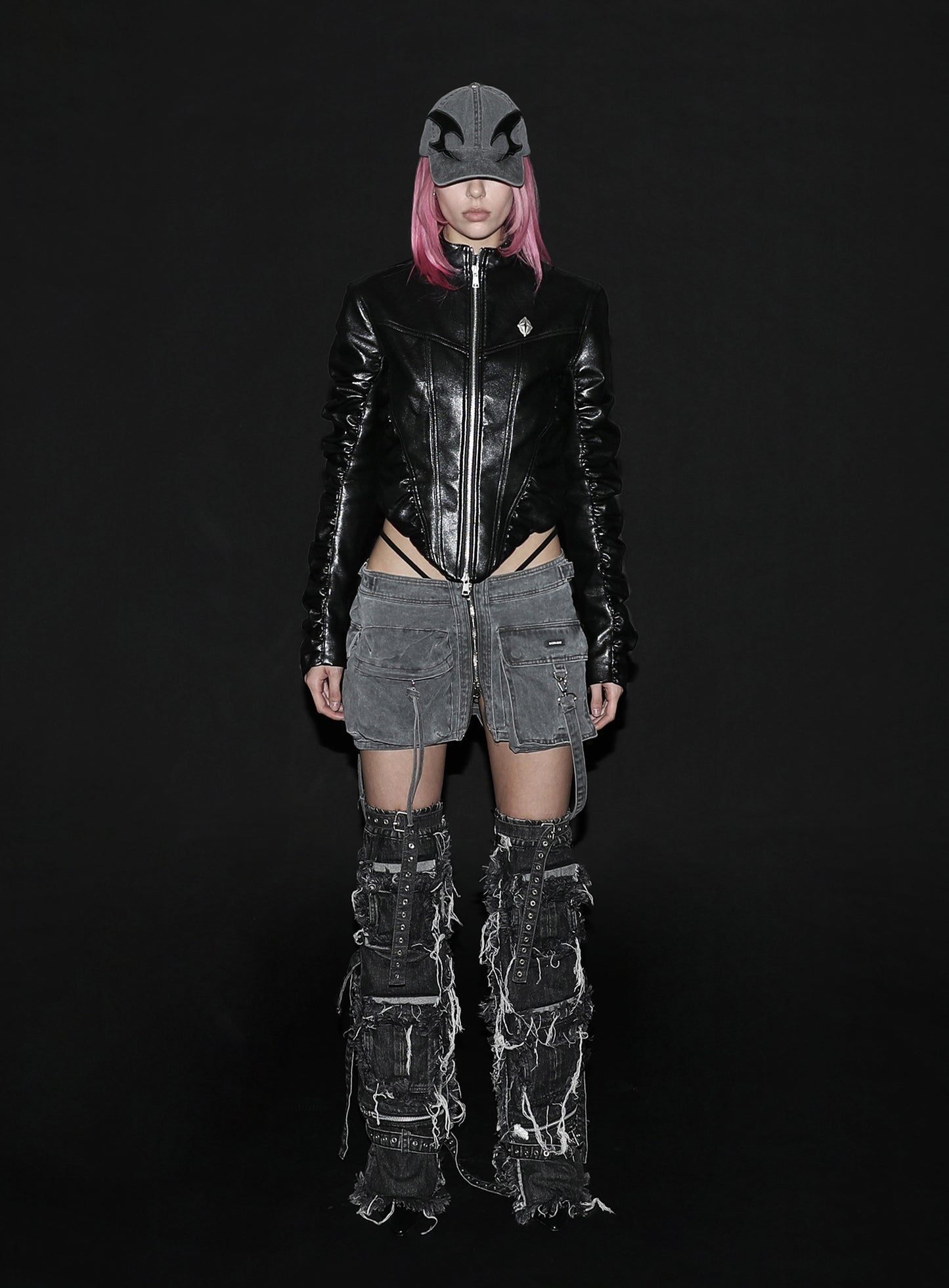 Sonya Shirring Racer Jacket - Black