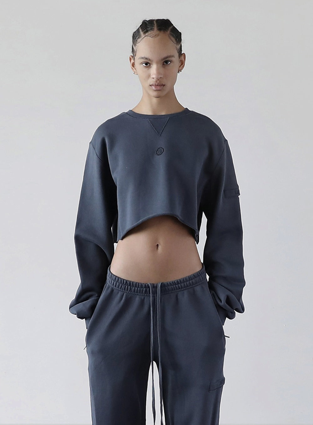 Old Effect Crop Sweatshirt - Lake