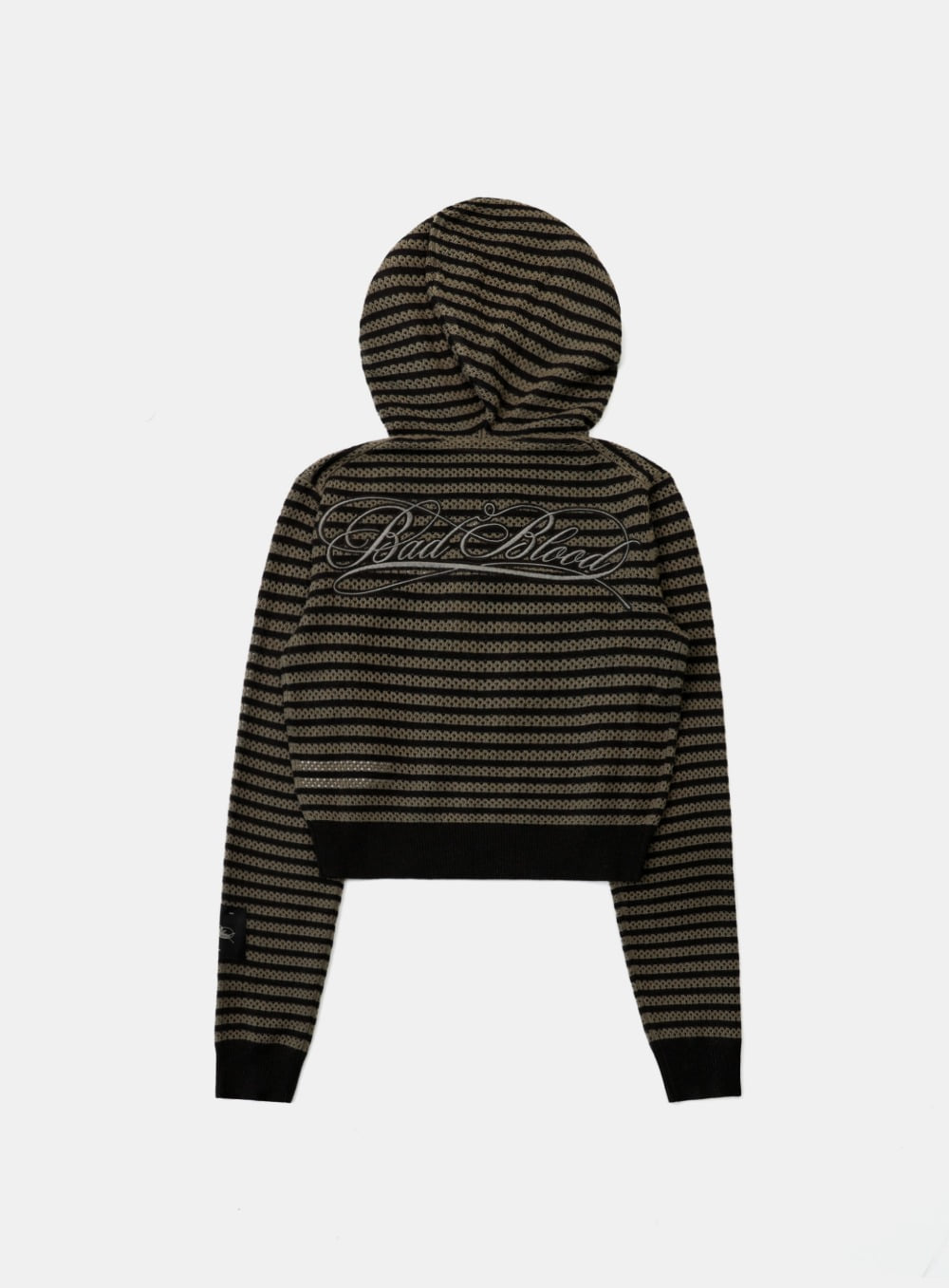 Striped Crochet Knit Hoodie - Khaki/Brown