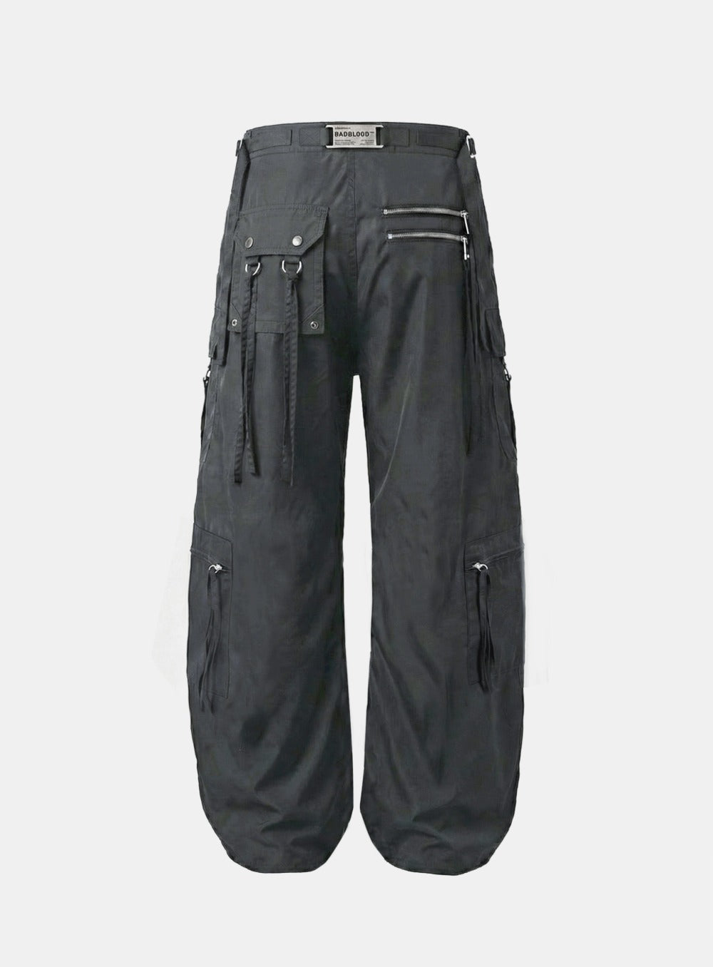 [w-pts26-064] Strap Semi-Curved Fit Cargo Pants - Charcoal