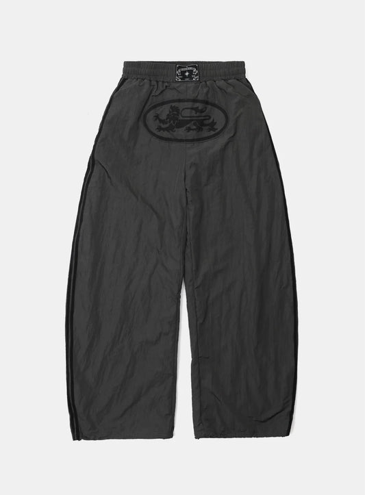 Dark Billy Nylon Curved Track Pants - Charcoal Brown