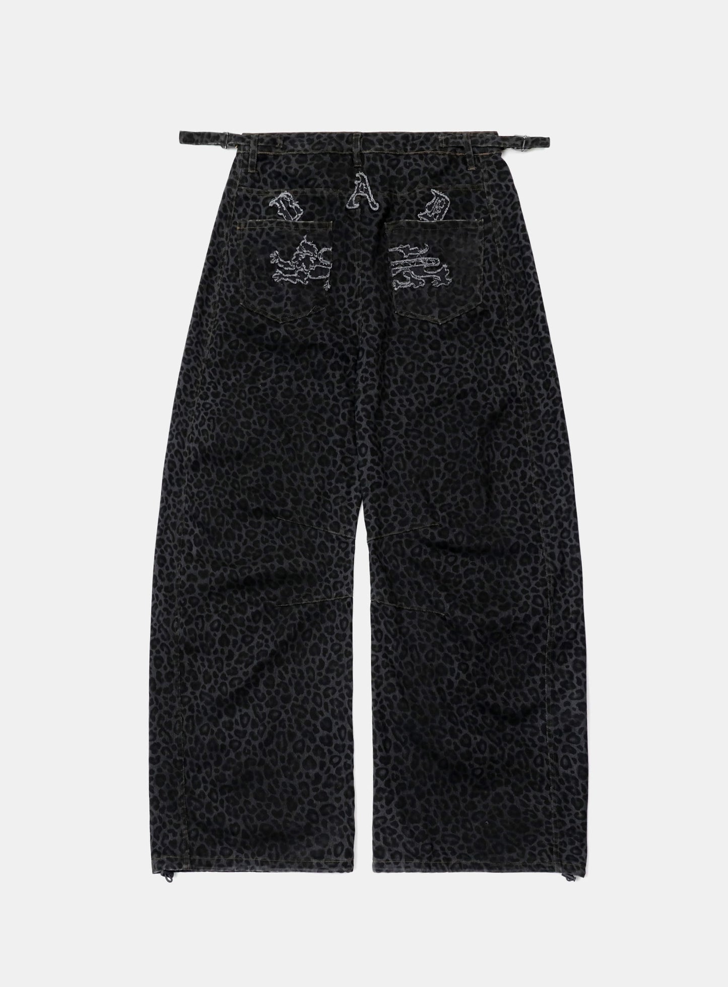 Lion Patch Washed Barrel Pants - Black Leopard