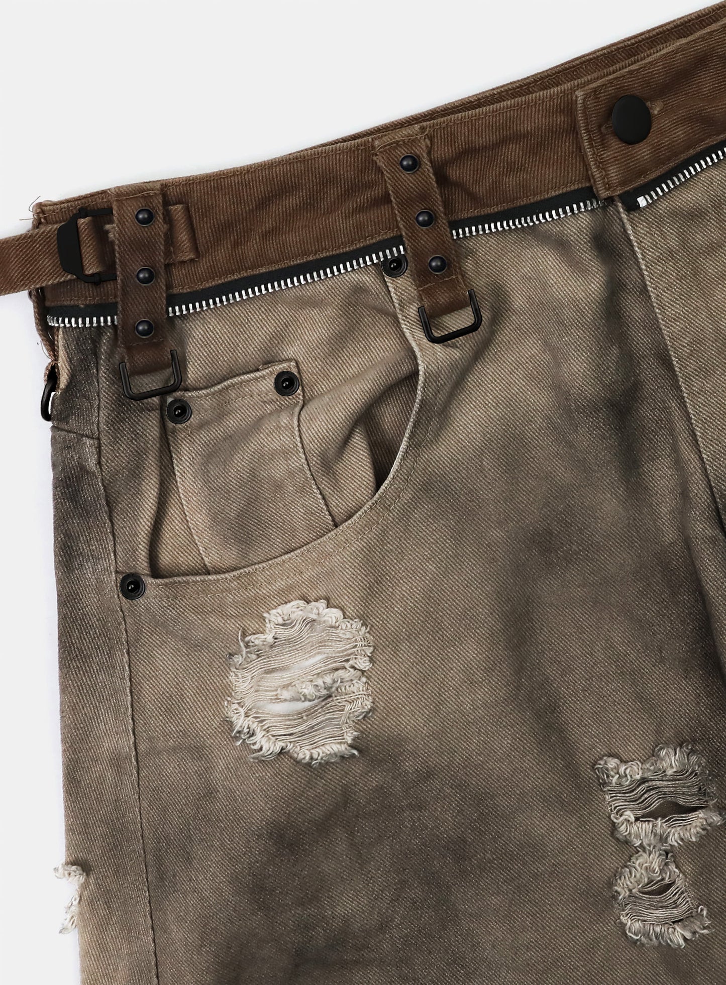 [w-pts25-081] Studded Carpenter Curved Pants - Beige