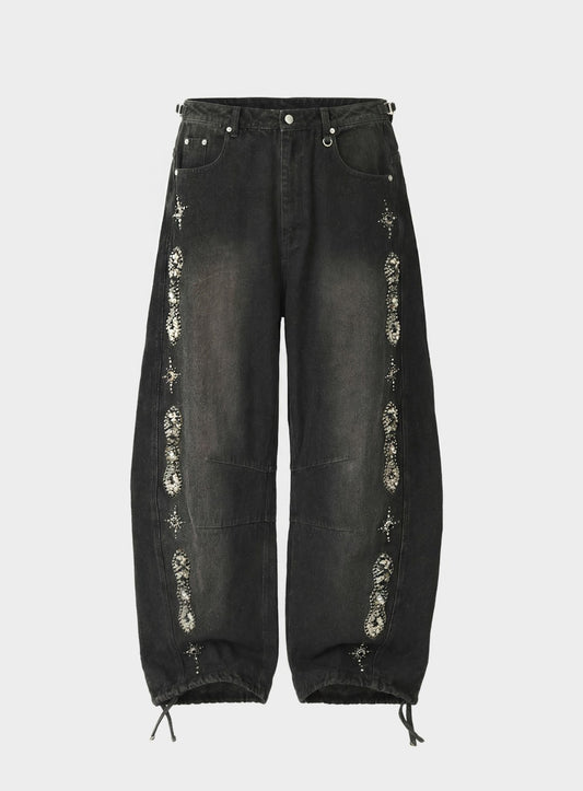 [w-pts25-079] Viper Gemstone Curved Pants - Dusty Black