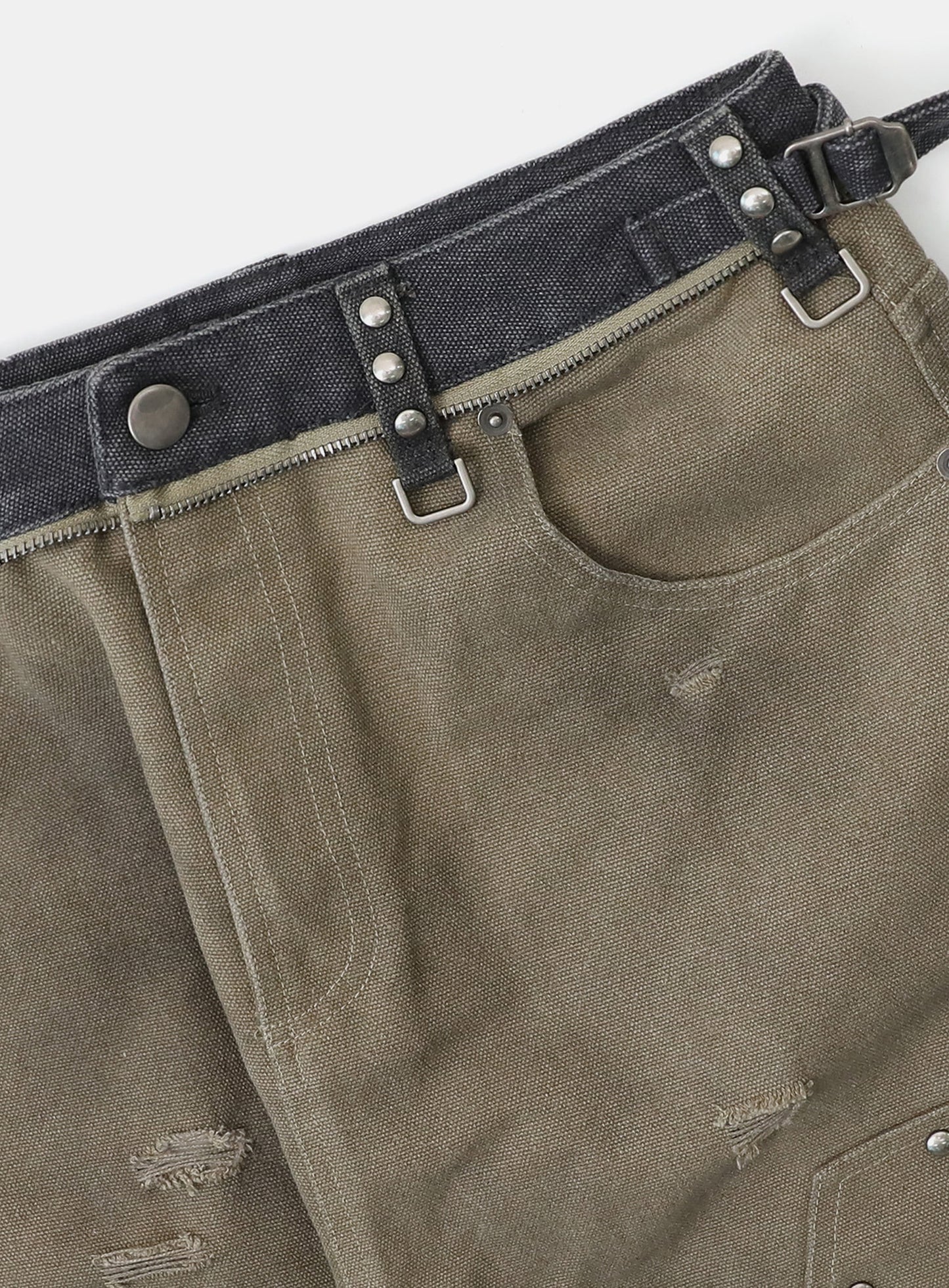 [w-pts25-081] Studded Carpenter Curved Pants - Beige