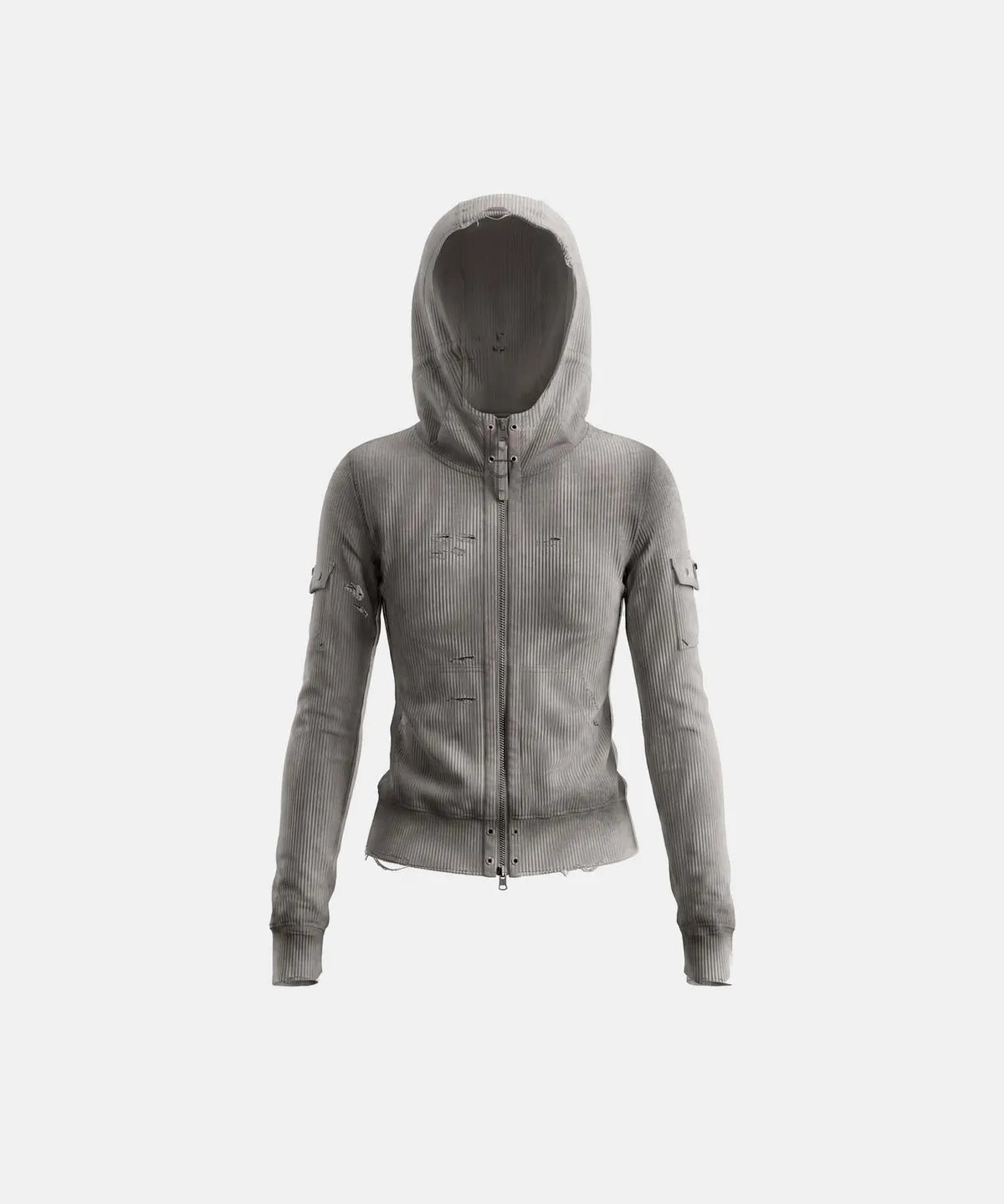 [w-hde26-057] Delta 2 Utility Cotton Rib Hood Zip-Up – Washed Gray